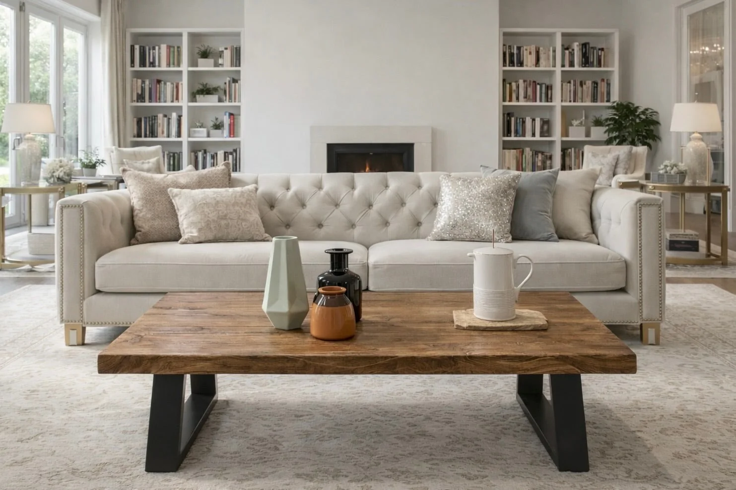 Industrial Coffee Table on Trapezium Steel Box Section Legs - Image 3