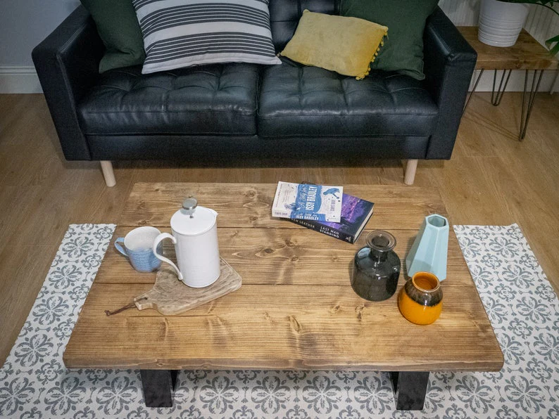 Industrial Coffee Table on Trapezium Steel Box Section Legs - Image 6
