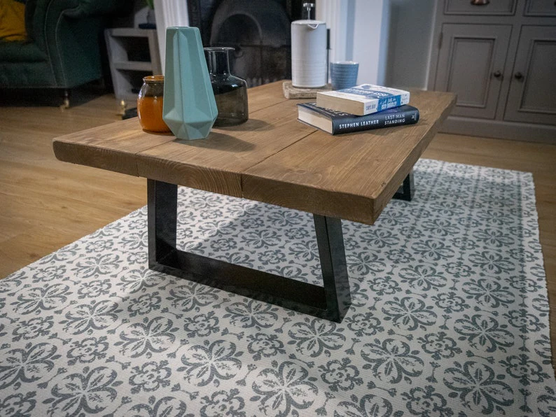 Industrial Coffee Table on Trapezium Steel Box Section Legs - Image 8