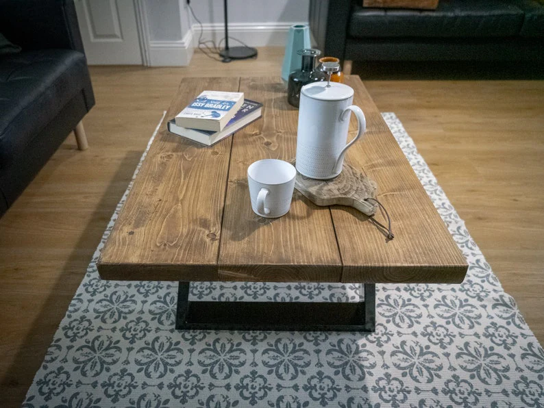 Industrial Coffee Table on Trapezium Steel Box Section Legs - Image 9