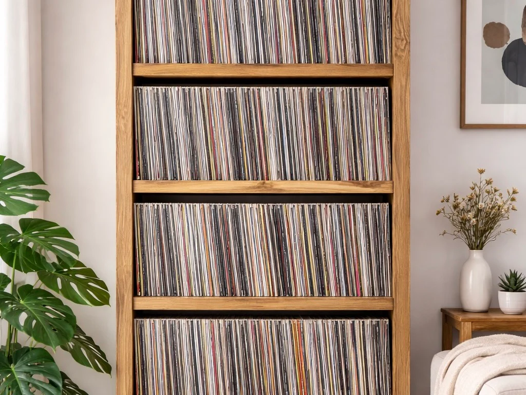 Industrial Solid Wood Record Cabinet, with Hairpin Legs | Rustic Vinyl Storage Shelves - Image 10