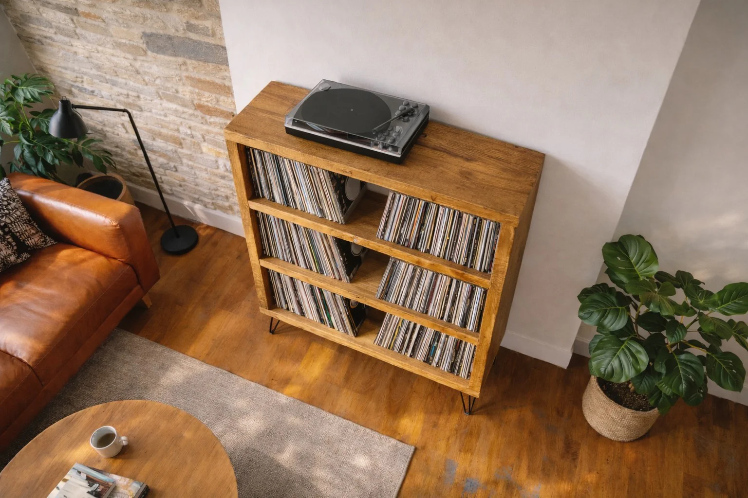 Industrial Solid Wood Record Cabinet, with Hairpin Legs | Rustic Vinyl Storage Shelves - Image 4