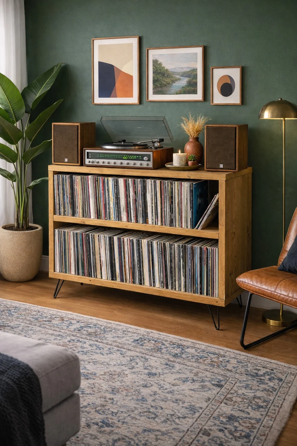 Industrial Solid Wood Record Cabinet, with Hairpin Legs | Rustic Vinyl Storage Shelves - Image 5
