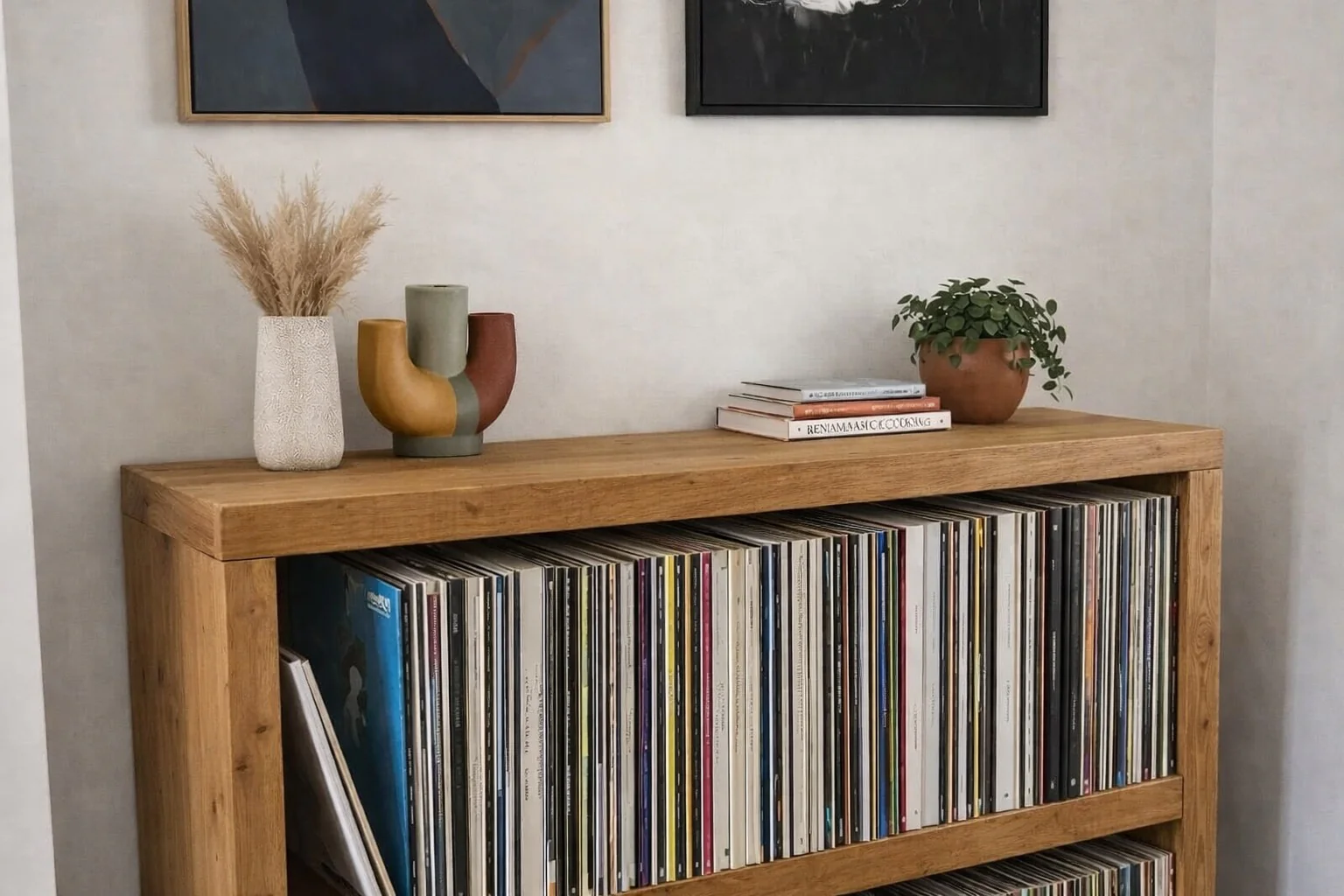 Industrial Solid Wood Record Cabinet, with Hairpin Legs | Rustic Vinyl Storage Shelves - Image 7