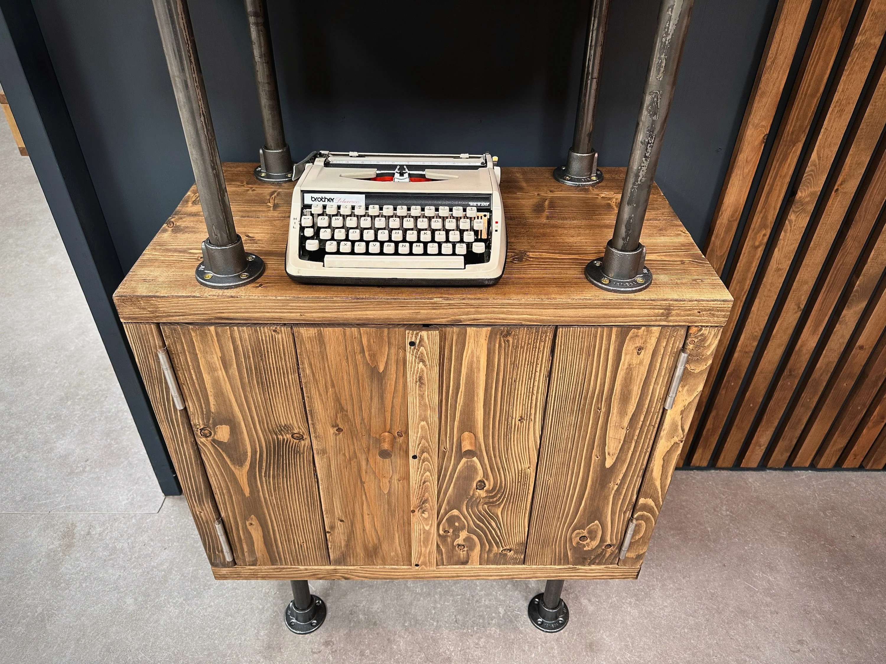 Industrial Shelving Unit with Cupboard | Rustic Scaffold Board Retro Ladder Style Bookcase, Cabinet | Steel Tube, Mid Century MCM Influence - Image 10