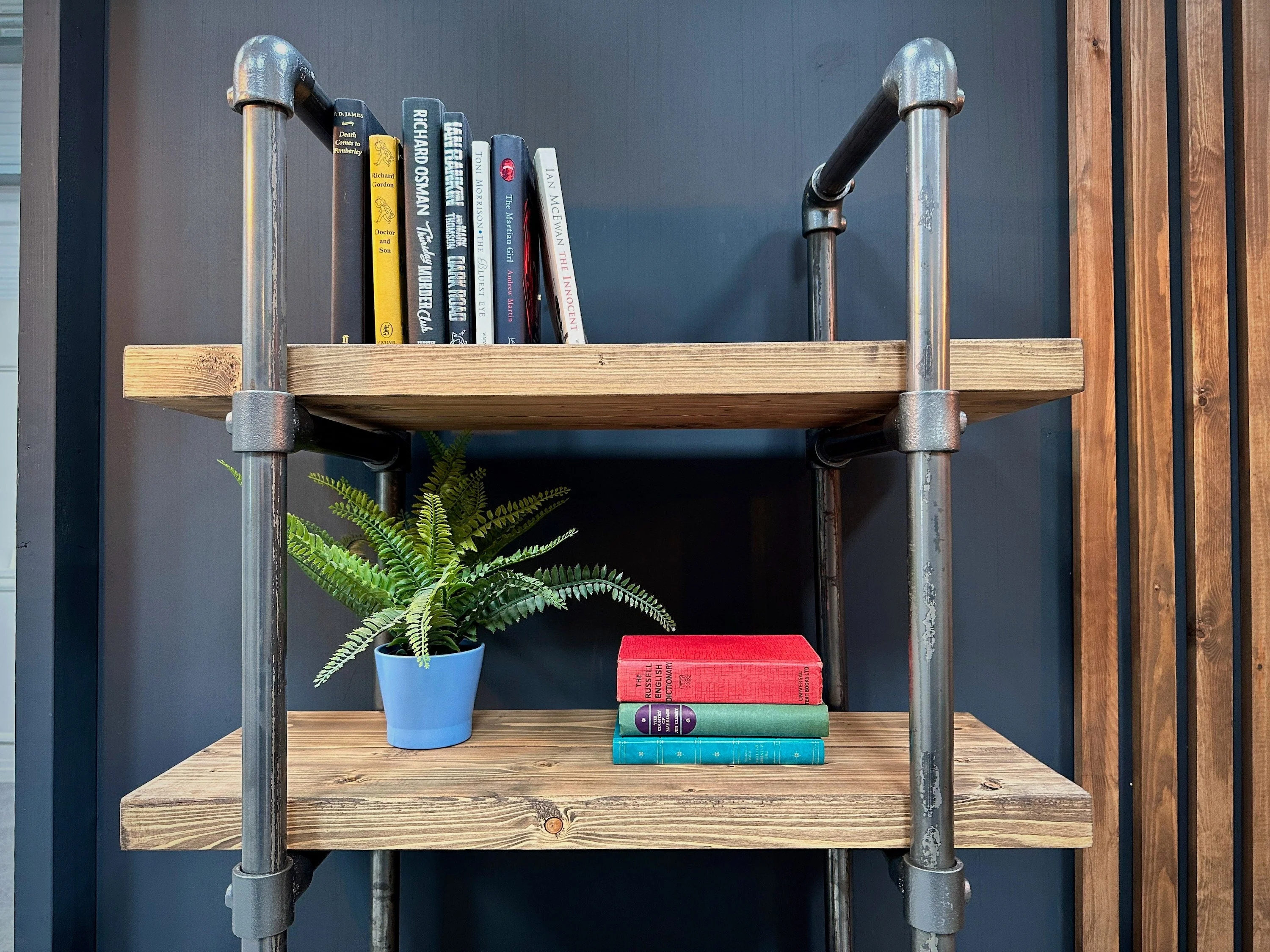 Industrial Shelving Unit with Cupboard | Rustic Scaffold Board Retro Ladder Style Bookcase, Cabinet | Steel Tube, Mid Century MCM Influence - Image 4