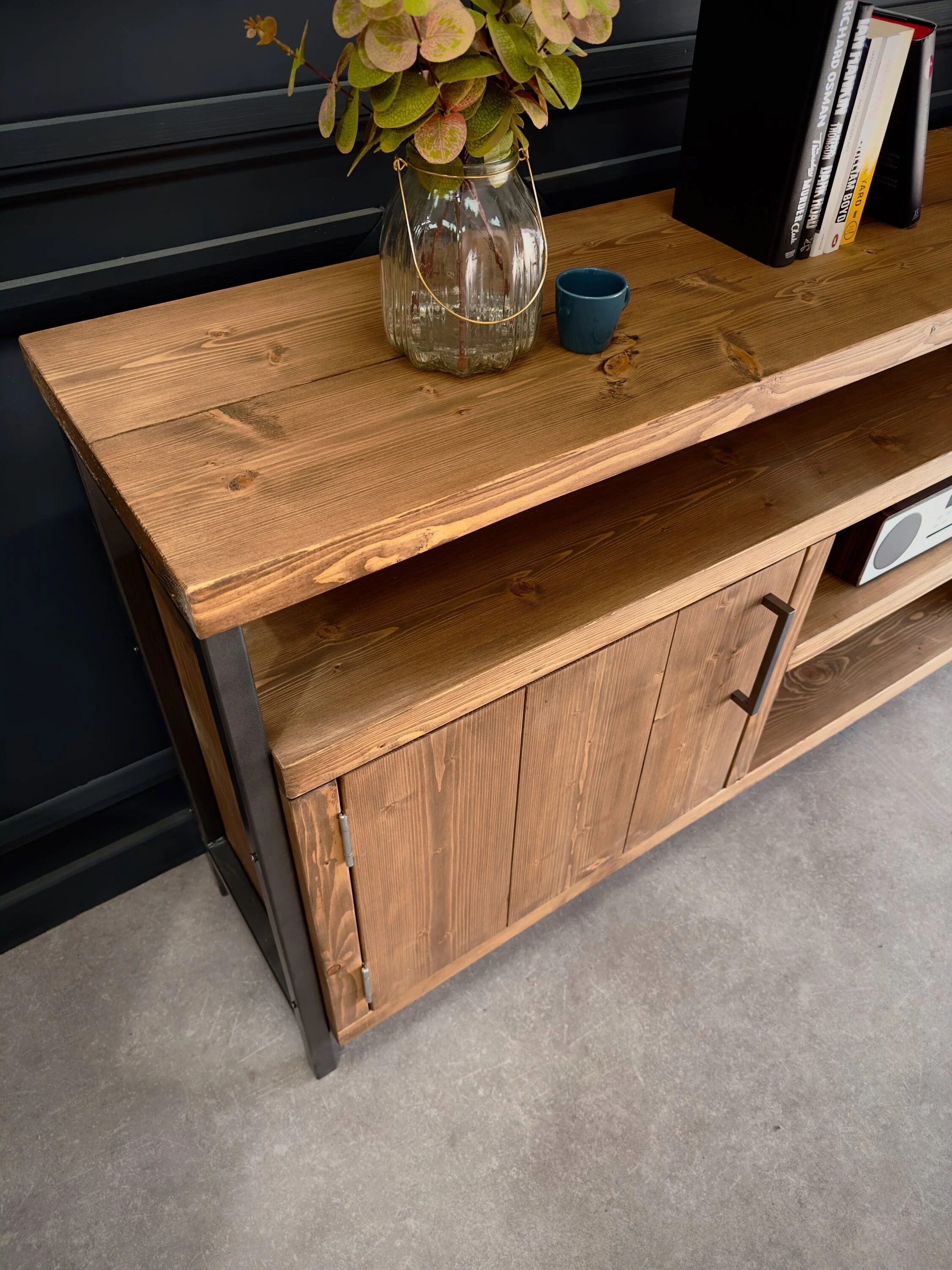 Industrial Sideboard | Media Console Unit, Solid Wooden Storage Cabinet, TV Stand for Living Room, Office, Dining Room | Steel Framework - Image 11