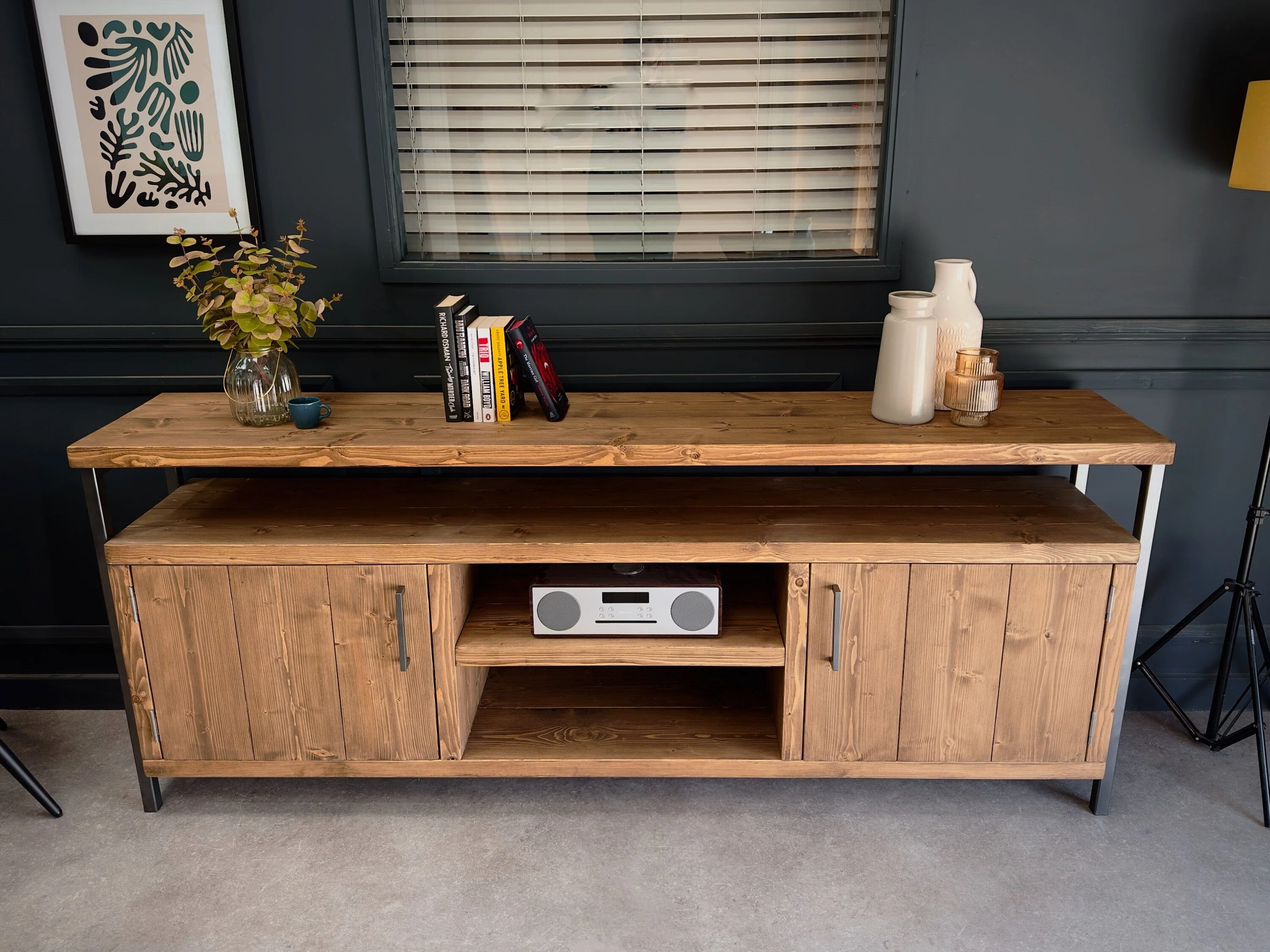 Industrial Sideboard | Media Console Unit, Solid Wooden Storage Cabinet, TV Stand for Living Room, Office, Dining Room | Steel Framework - Image 12