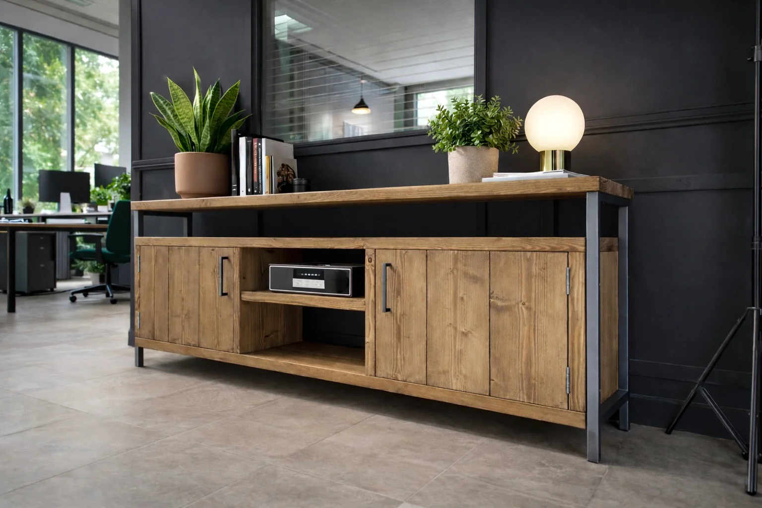 Industrial Sideboard | Media Console Unit, Solid Wooden Storage Cabinet, TV Stand for Living Room, Office, Dining Room | Steel Framework - Image 6