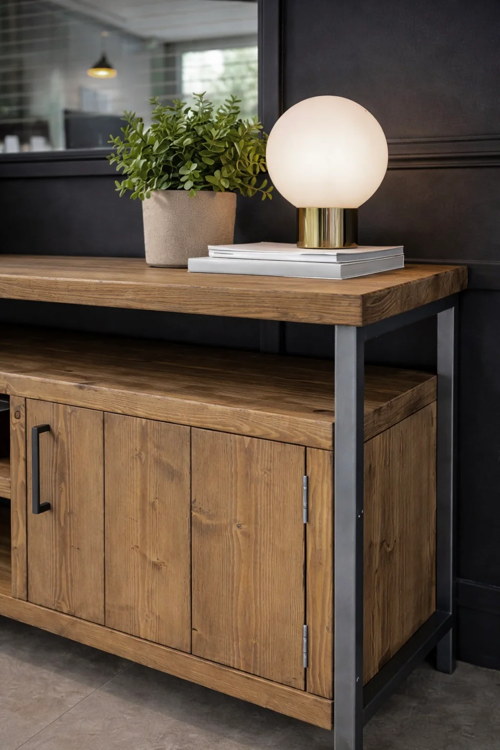 Industrial Sideboard | Media Console Unit, Solid Wooden Storage Cabinet, TV Stand for Living Room, Office, Dining Room | Steel Framework - Image 7