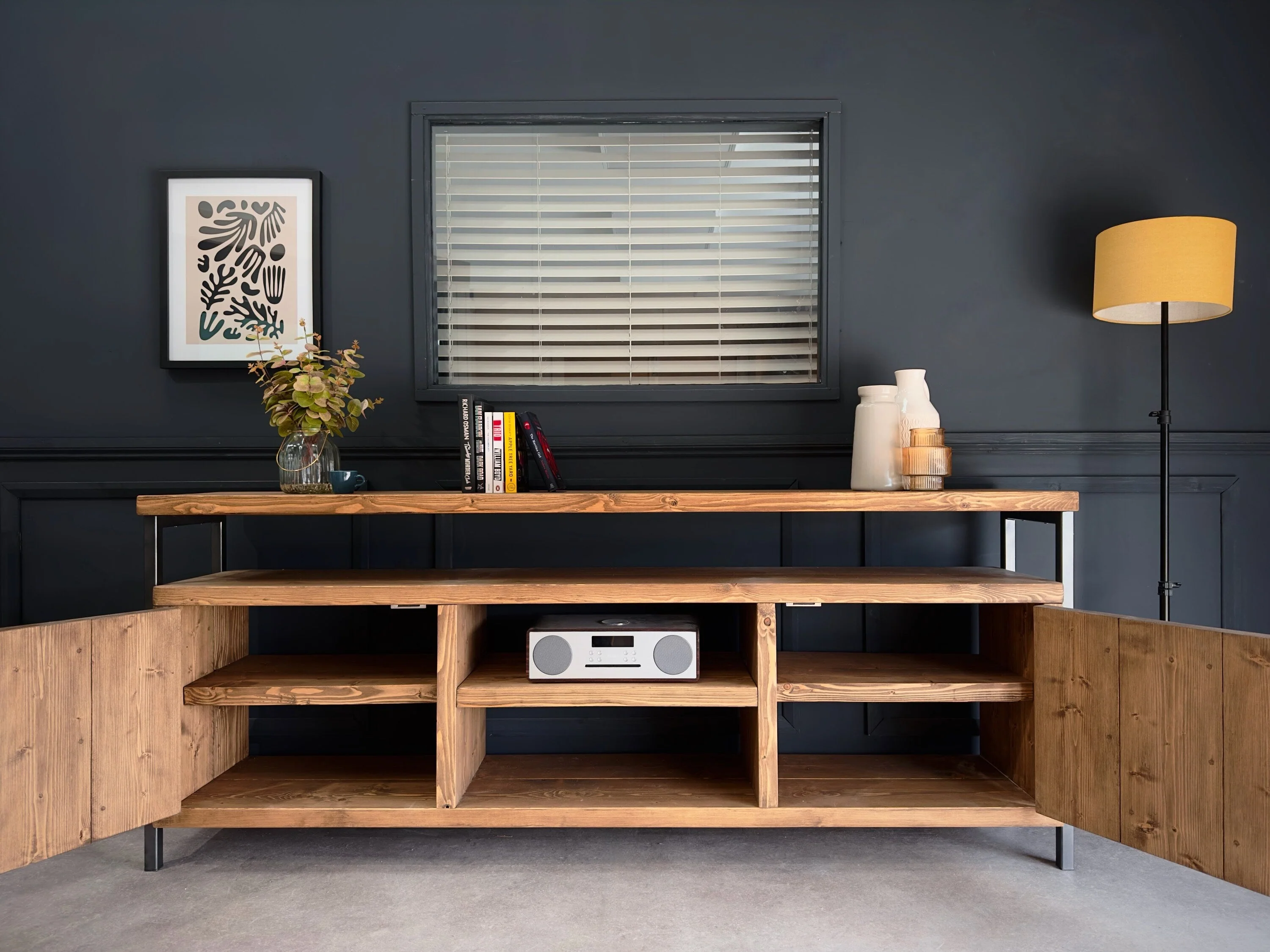 Industrial Sideboard | Media Console Unit, Solid Wooden Storage Cabinet, TV Stand for Living Room, Office, Dining Room | Steel Framework - Image 8
