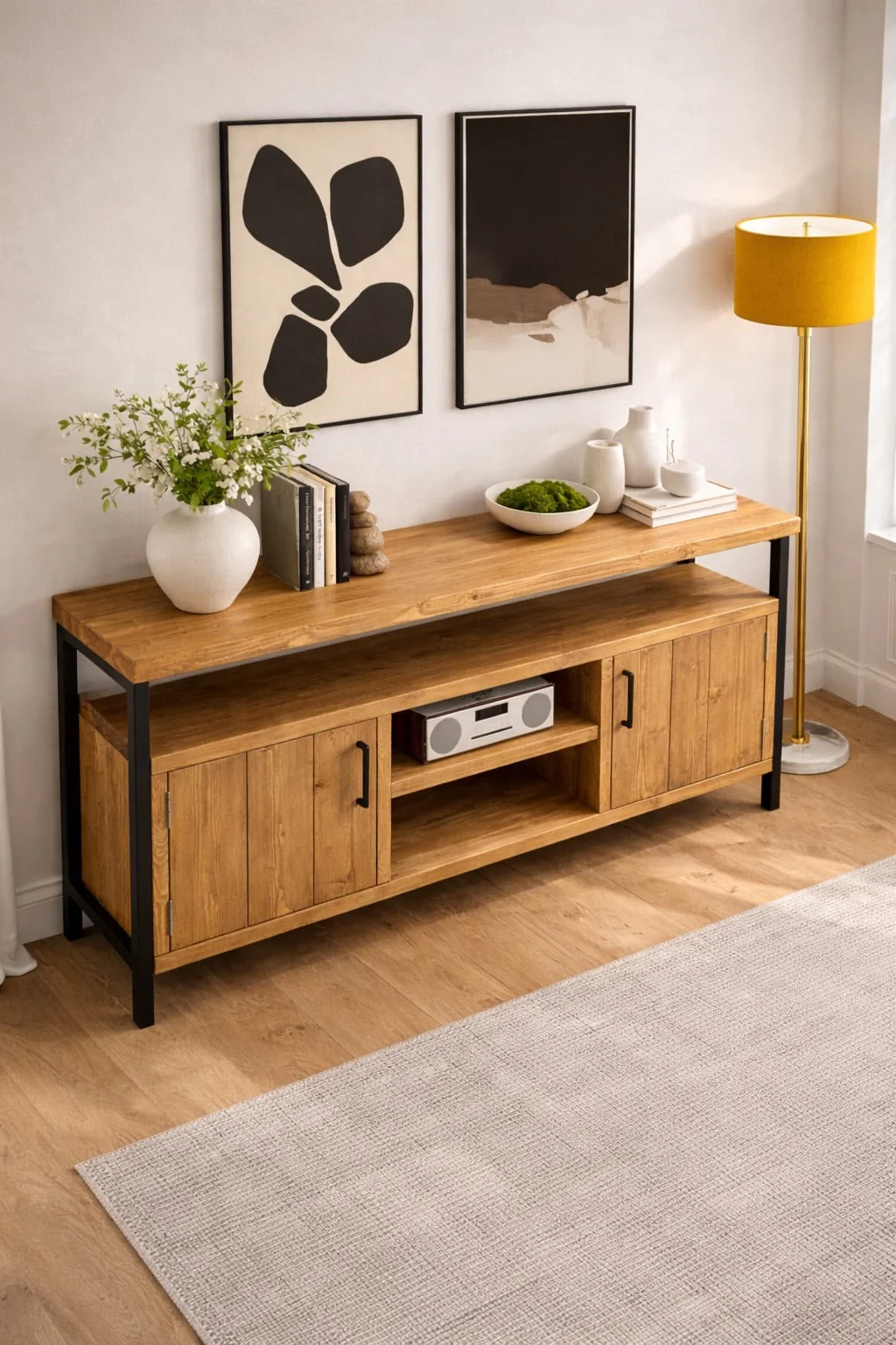 Industrial Sideboard | Media Console Unit, Solid Wooden Storage Cabinet, TV Stand for Living Room, Office, Dining Room | Steel Framework - Image 9