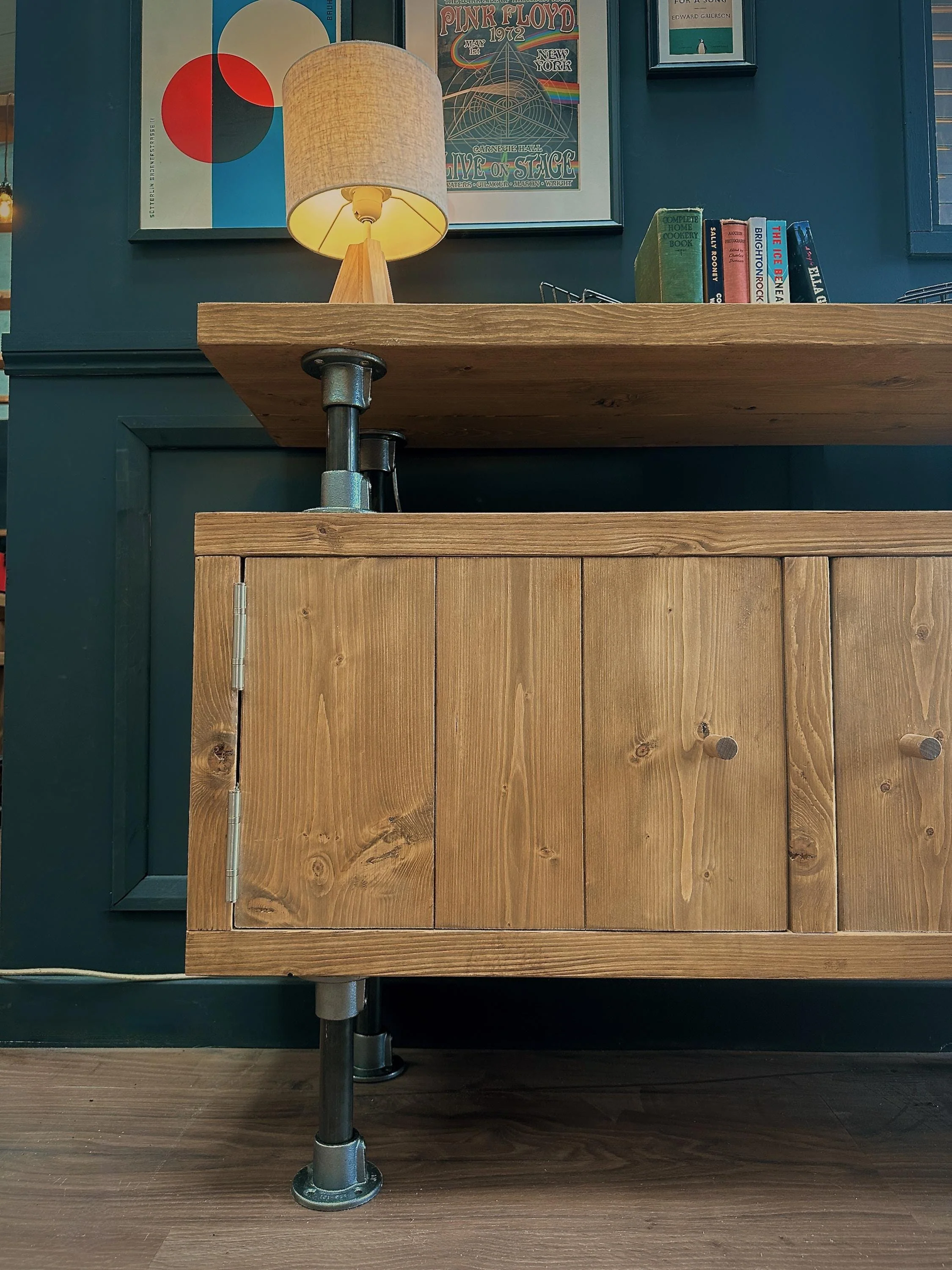 Industrial Solid Wooden Sideboard with Steel Tube Legs | Rustic 2 Door Cabinet | Media Unit, LP, Vinyl Storage TV Stand | Reclaimed Rustic - Image 9