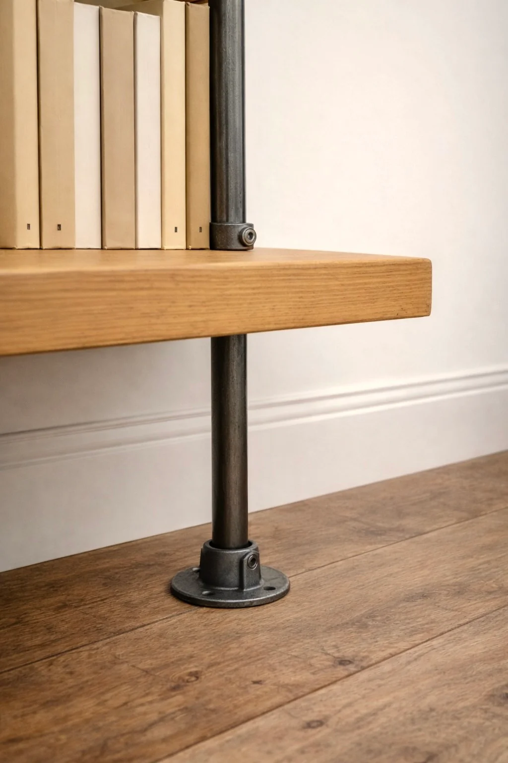 Industrial Style Bookcase on Steel Tube, Reclaimed, Wooden Shelf Unit - Image 6