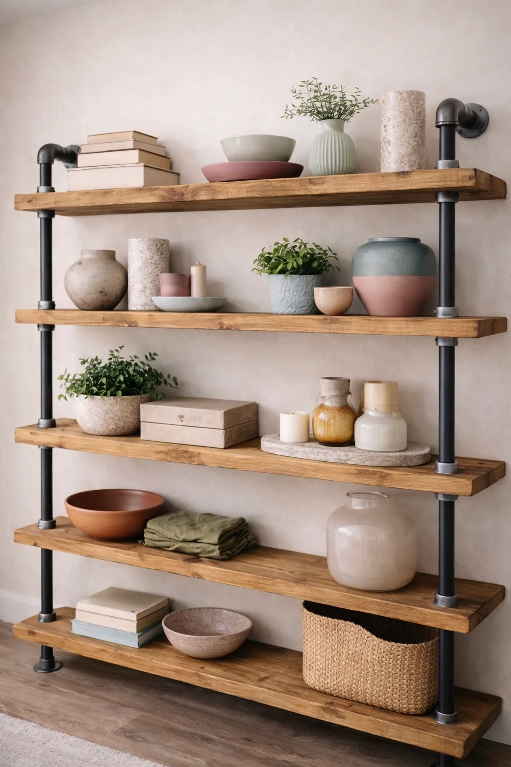 Industrial Style Bookcase on Steel Tube, Reclaimed, Wooden Shelf Unit - Image 7