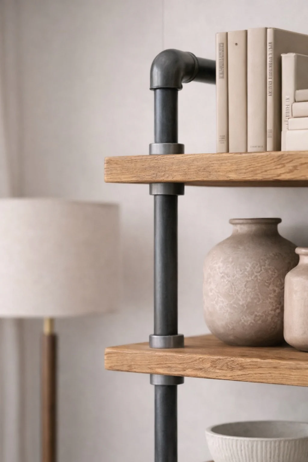 Industrial Style Bookcase on Steel Tube, Reclaimed, Wooden Shelf Unit - Image 8
