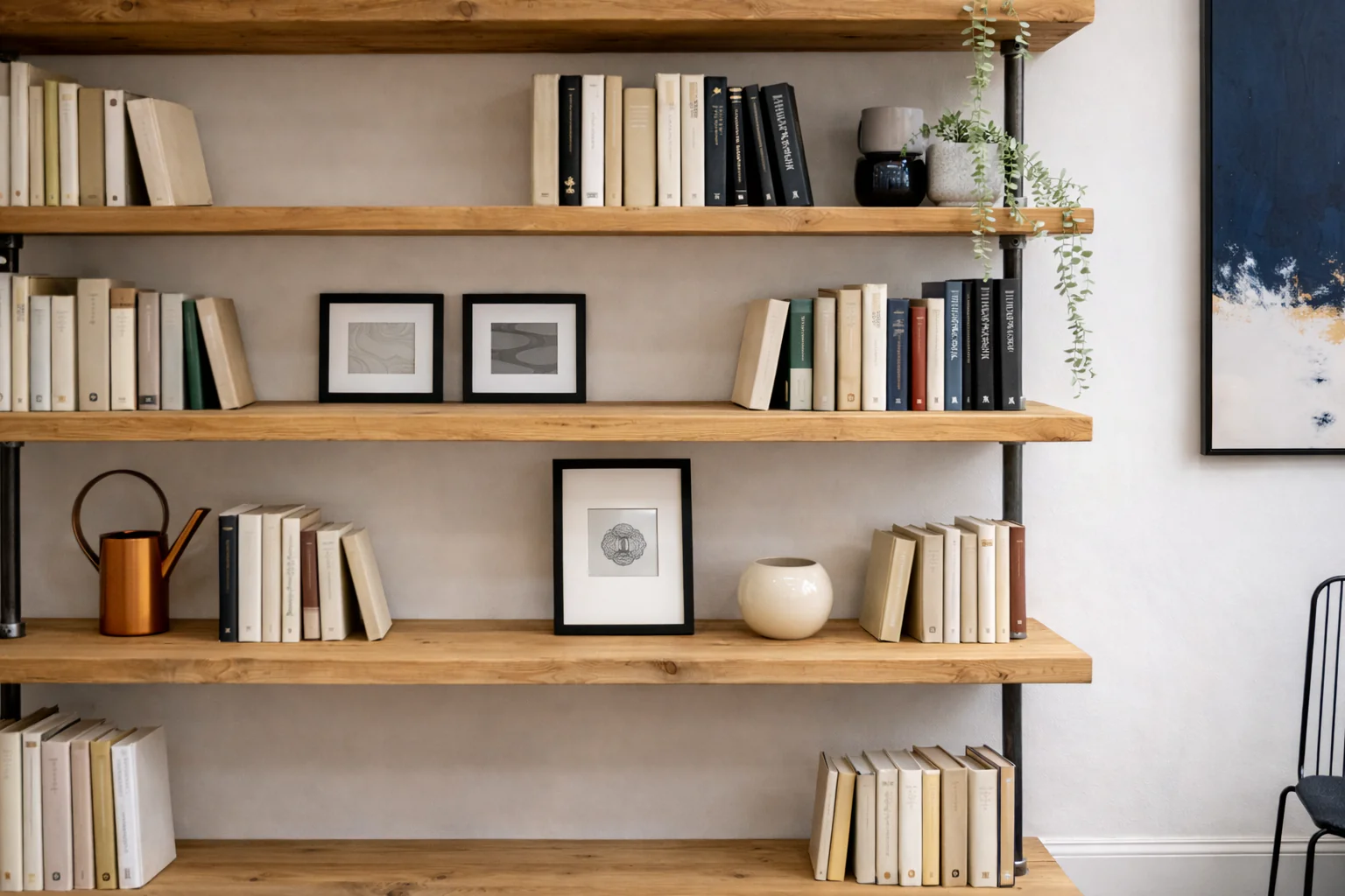 Industrial Style Bookcase on Steel Tube, Reclaimed, Wooden Shelf Unit - Image 9