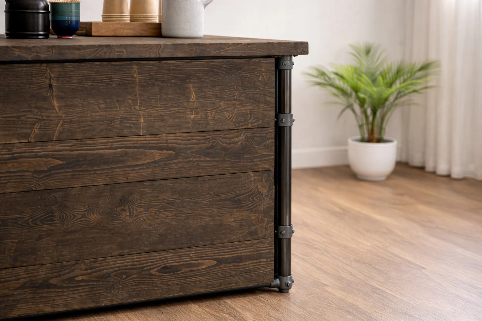 Industrial Solid Wood Retail Counter | Handmade Reception & Bar Desk - Image 4