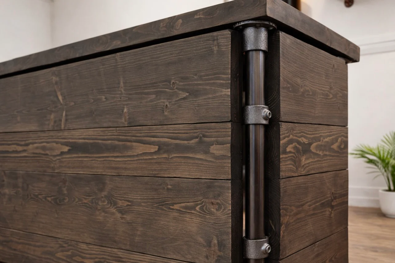 Industrial Solid Wood Retail Counter | Handmade Reception & Bar Desk - Image 8