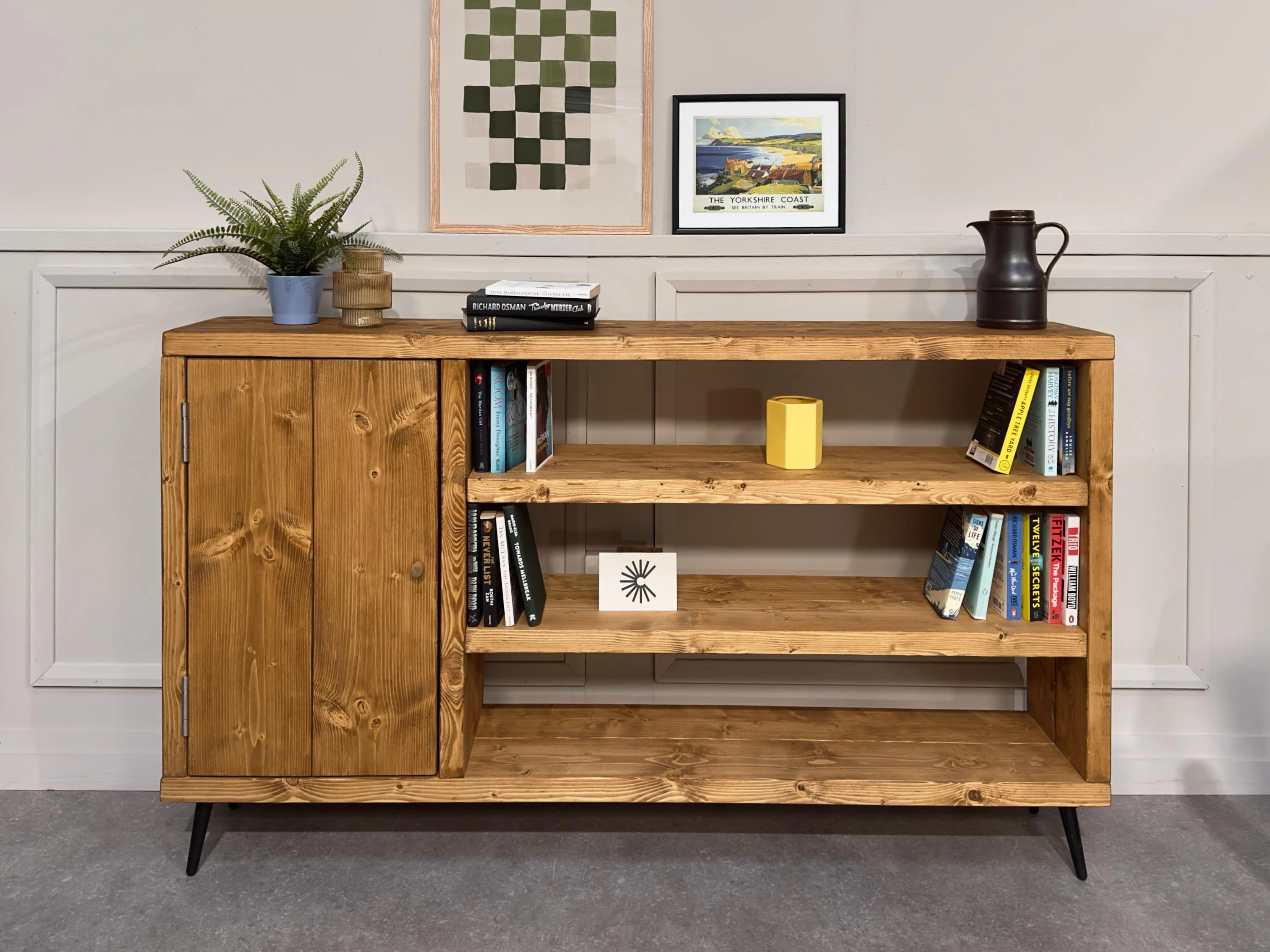 Industrial Wooden Sideboard: Retro Cabinet with Shelving