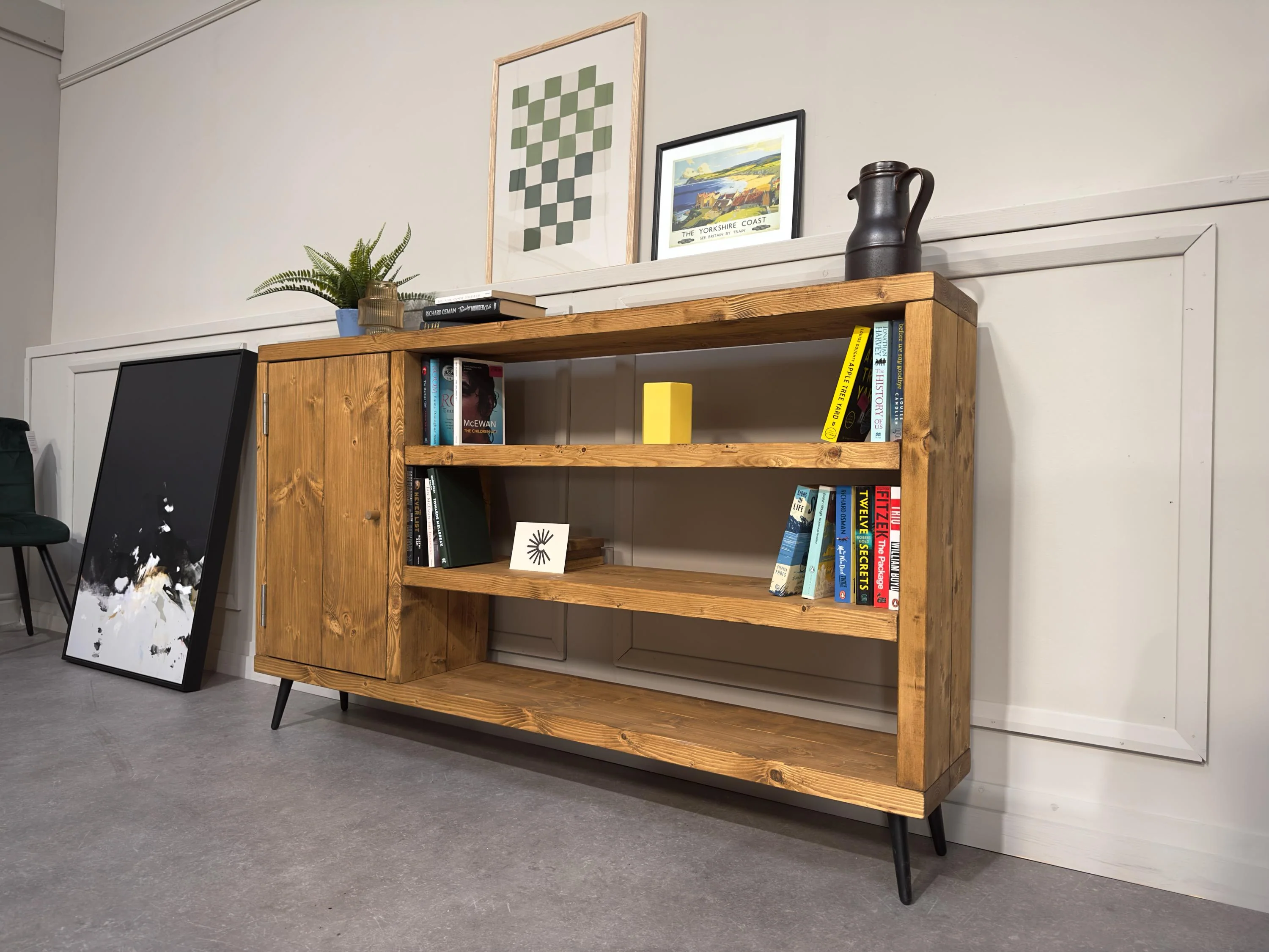 Industrial Wooden Sideboard: Retro Cabinet with Shelving - Image 3