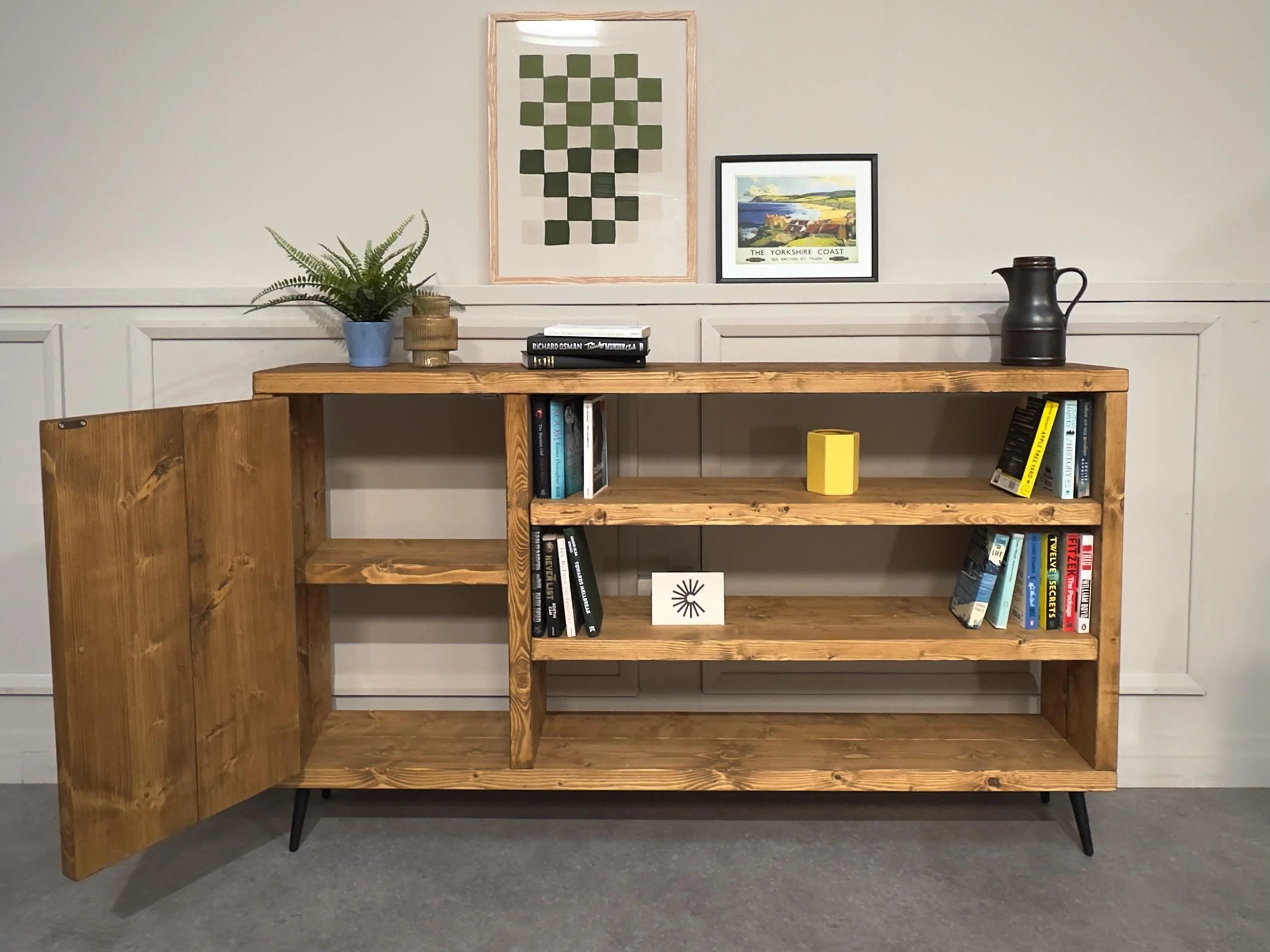 Industrial Wooden Sideboard: Retro Cabinet with Shelving - Image 4