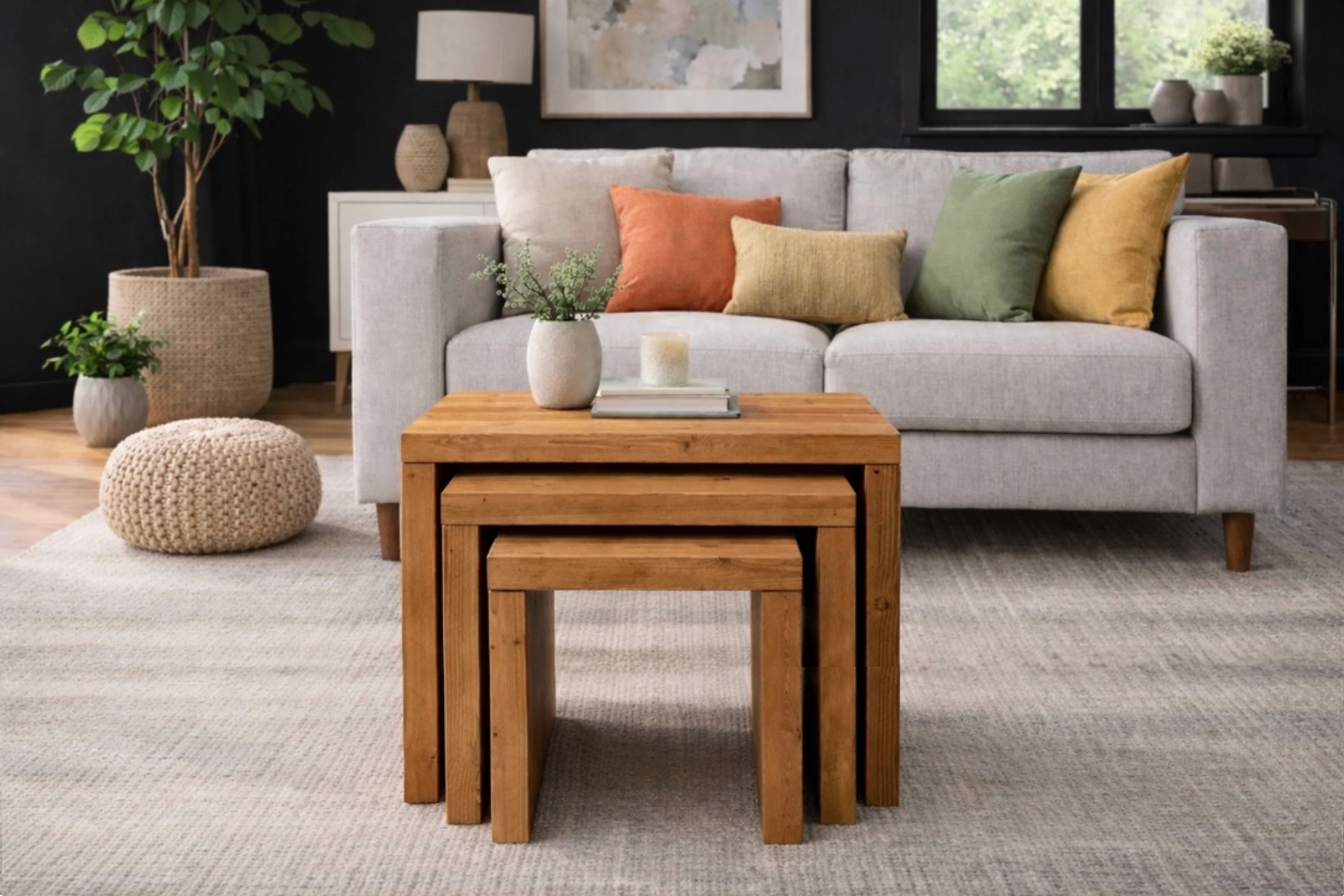 Nest of Solid Wooden Tables (Set of 3). Rustic, handcrafted - Image 8