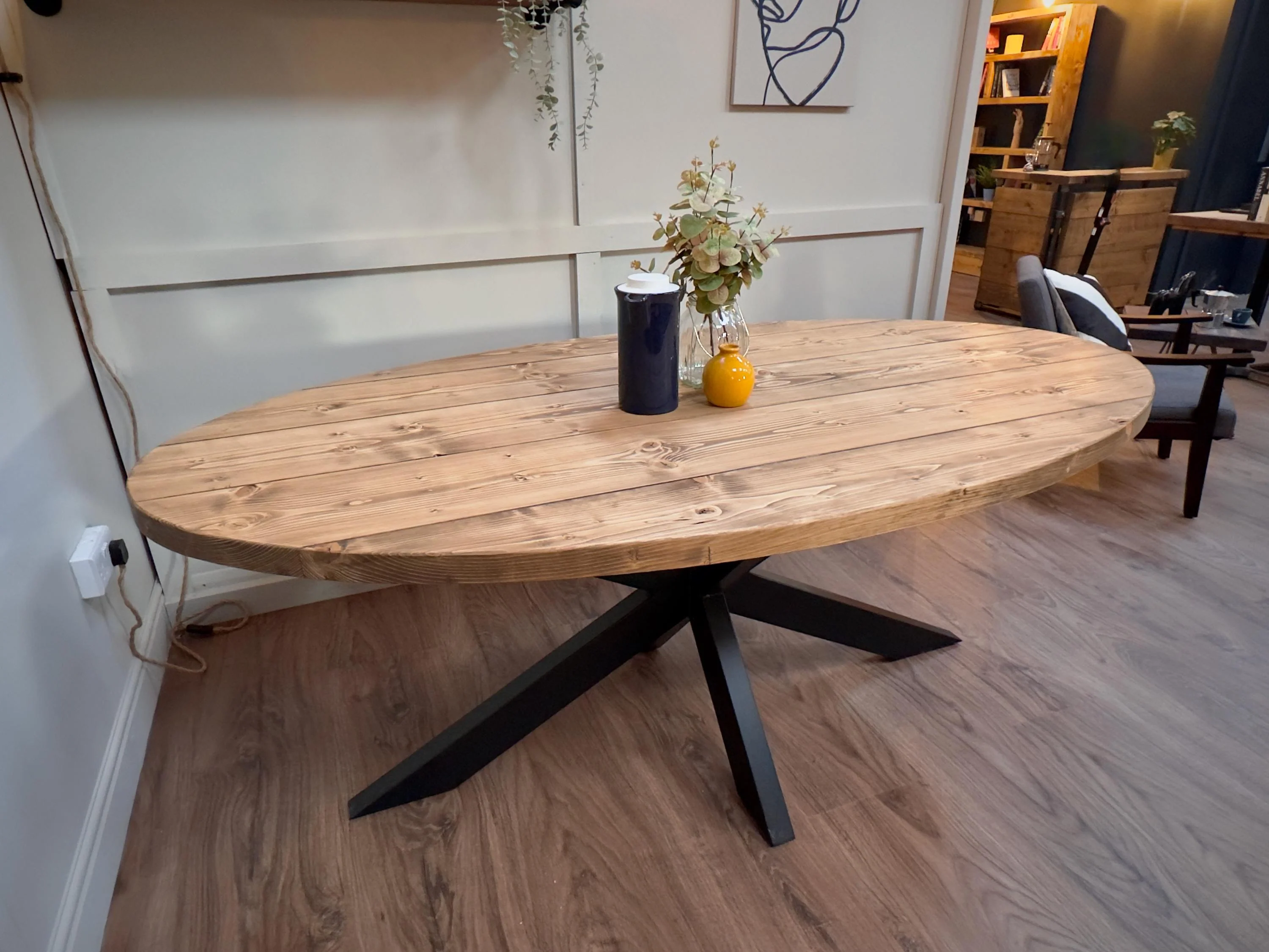 Oval Dining Table with Starburst Legs | Rustic Style, Industrial | Kitchen Table, Solid Wood, Handmade - Image 10