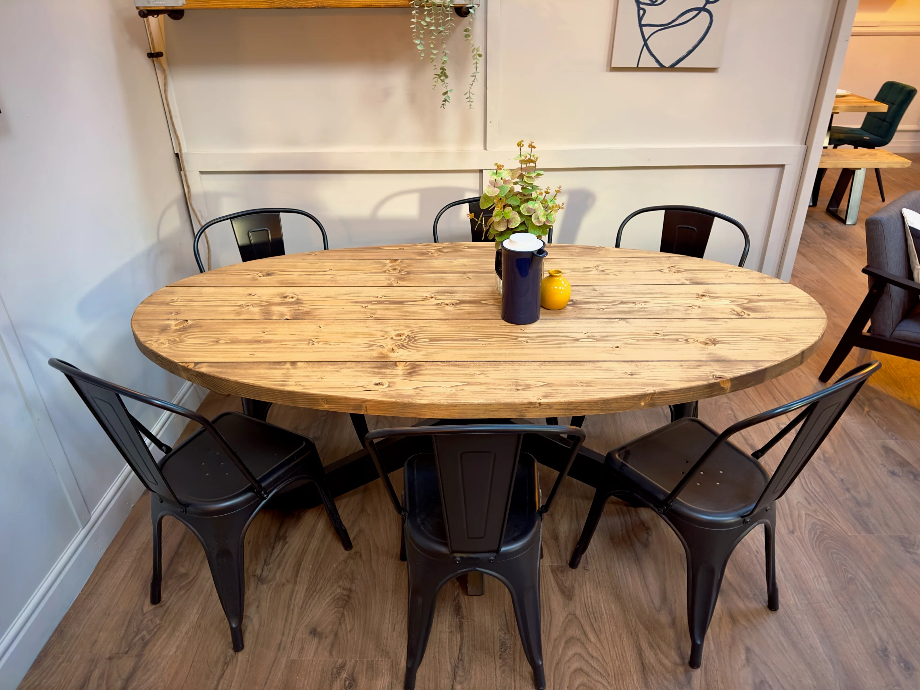 Oval Dining Table with Starburst Legs | Rustic Style, Industrial | Kitchen Table, Solid Wood, Handmade - Image 14