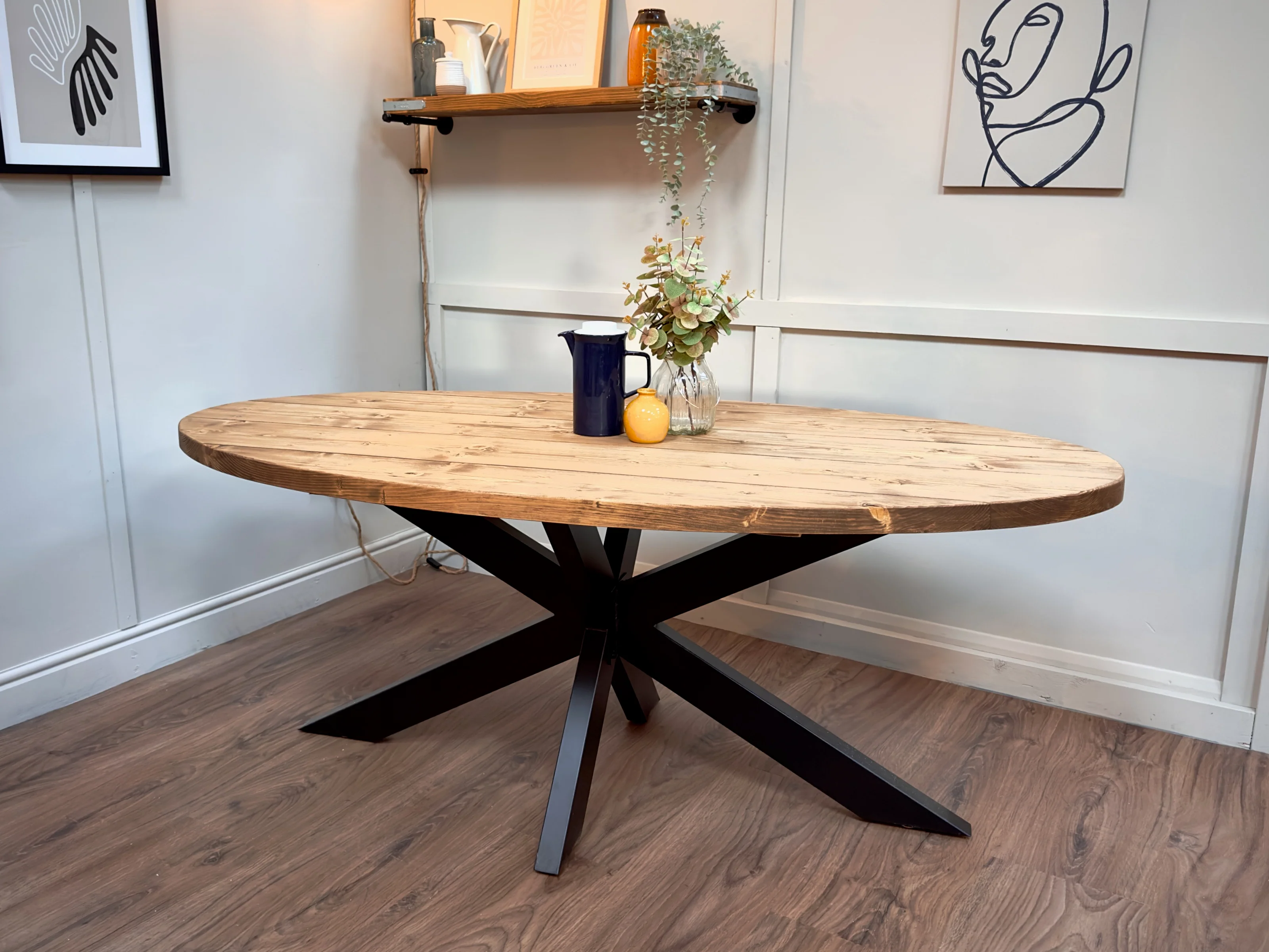 Oval Dining Table with Starburst Legs | Rustic Style, Industrial | Kitchen Table, Solid Wood, Handmade - Image 15
