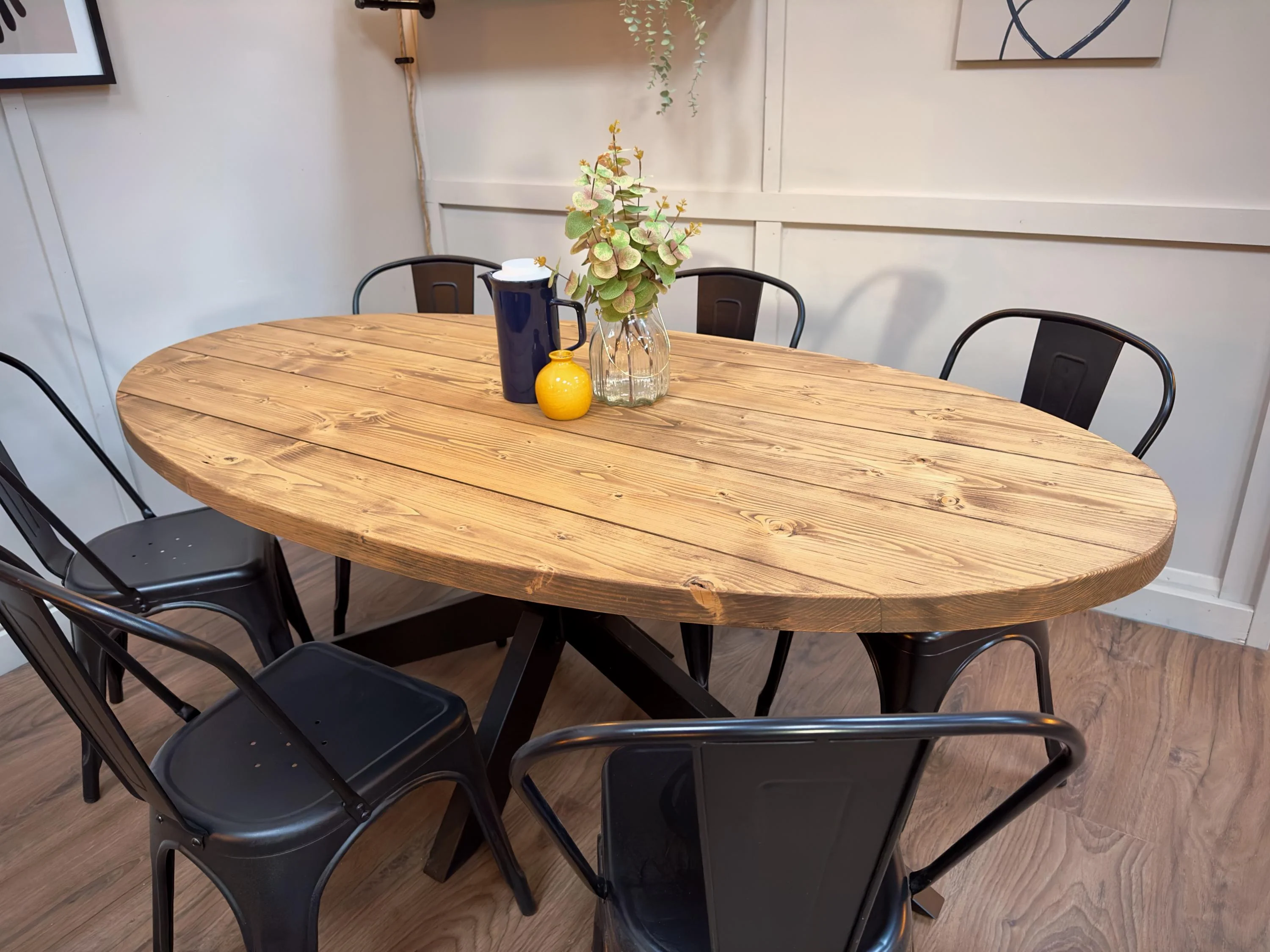 Oval Dining Table with Starburst Legs | Rustic Style, Industrial | Kitchen Table, Solid Wood, Handmade - Image 2