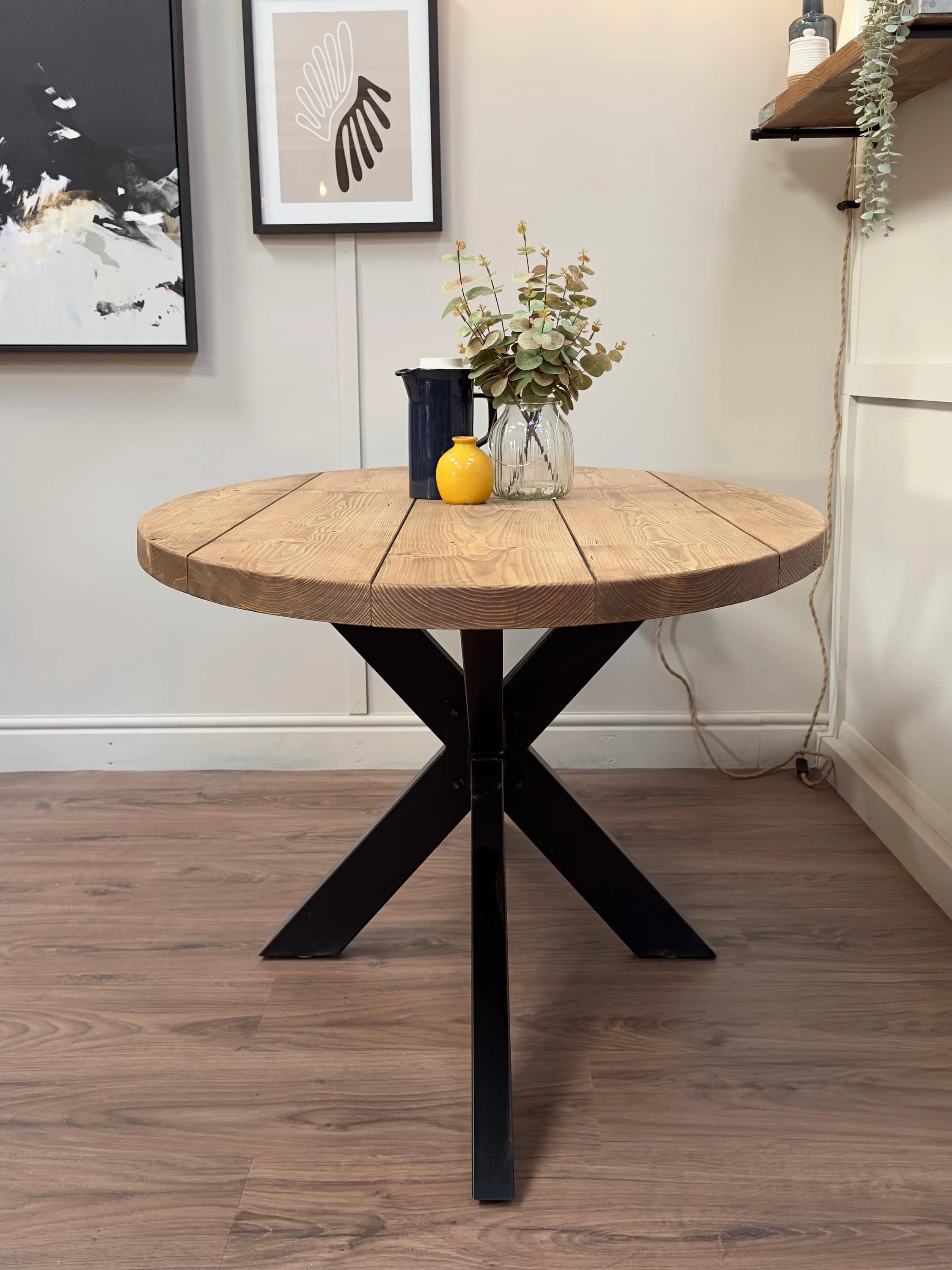 Oval Dining Table with Starburst Legs | Rustic Style, Industrial | Kitchen Table, Solid Wood, Handmade - Image 4
