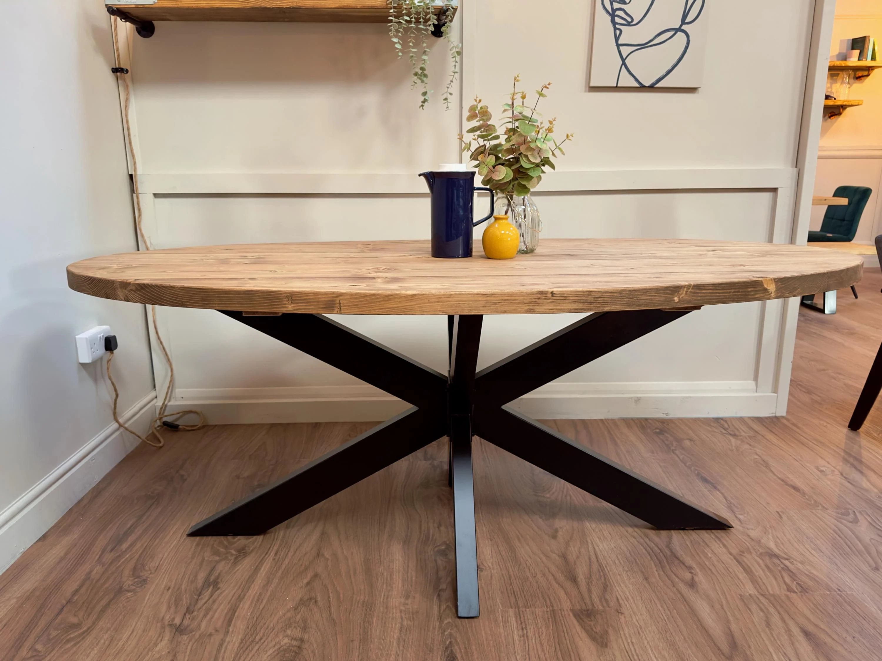 Oval Dining Table with Starburst Legs | Rustic Style, Industrial | Kitchen Table, Solid Wood, Handmade - Image 6