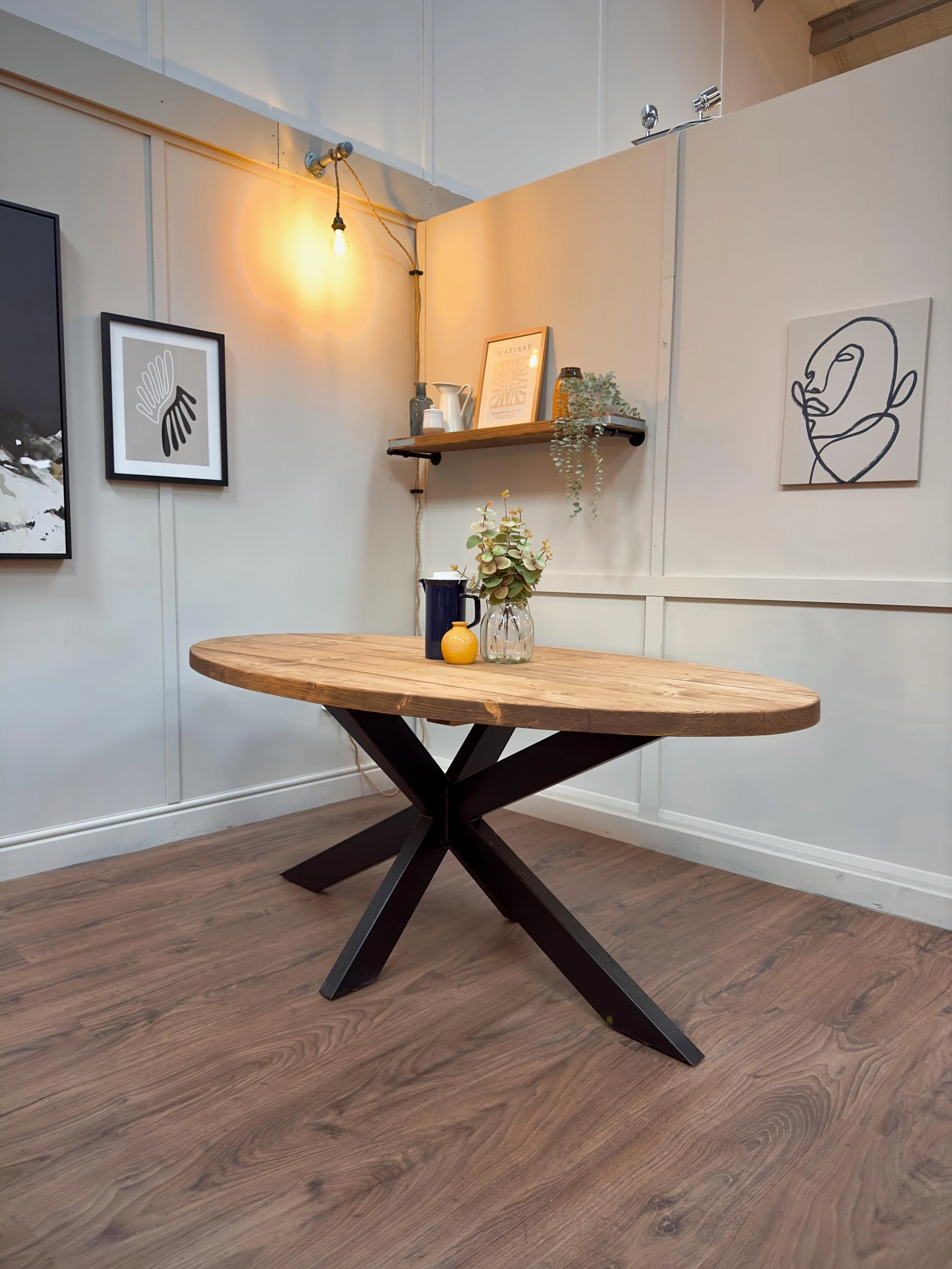 Oval Dining Table with Starburst Legs | Rustic Style, Industrial | Kitchen Table, Solid Wood, Handmade - Image 7