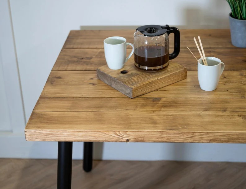 Reclaimed Industrial Wooden Desk on Black Steel Tube Angled Pin Legs, Rustic, Scaffold Board - Image 8