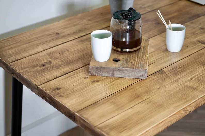 Reclaimed Industrial Wooden Desk on Black Steel Tube Angled Pin Legs, Rustic, Scaffold Board - Image 9