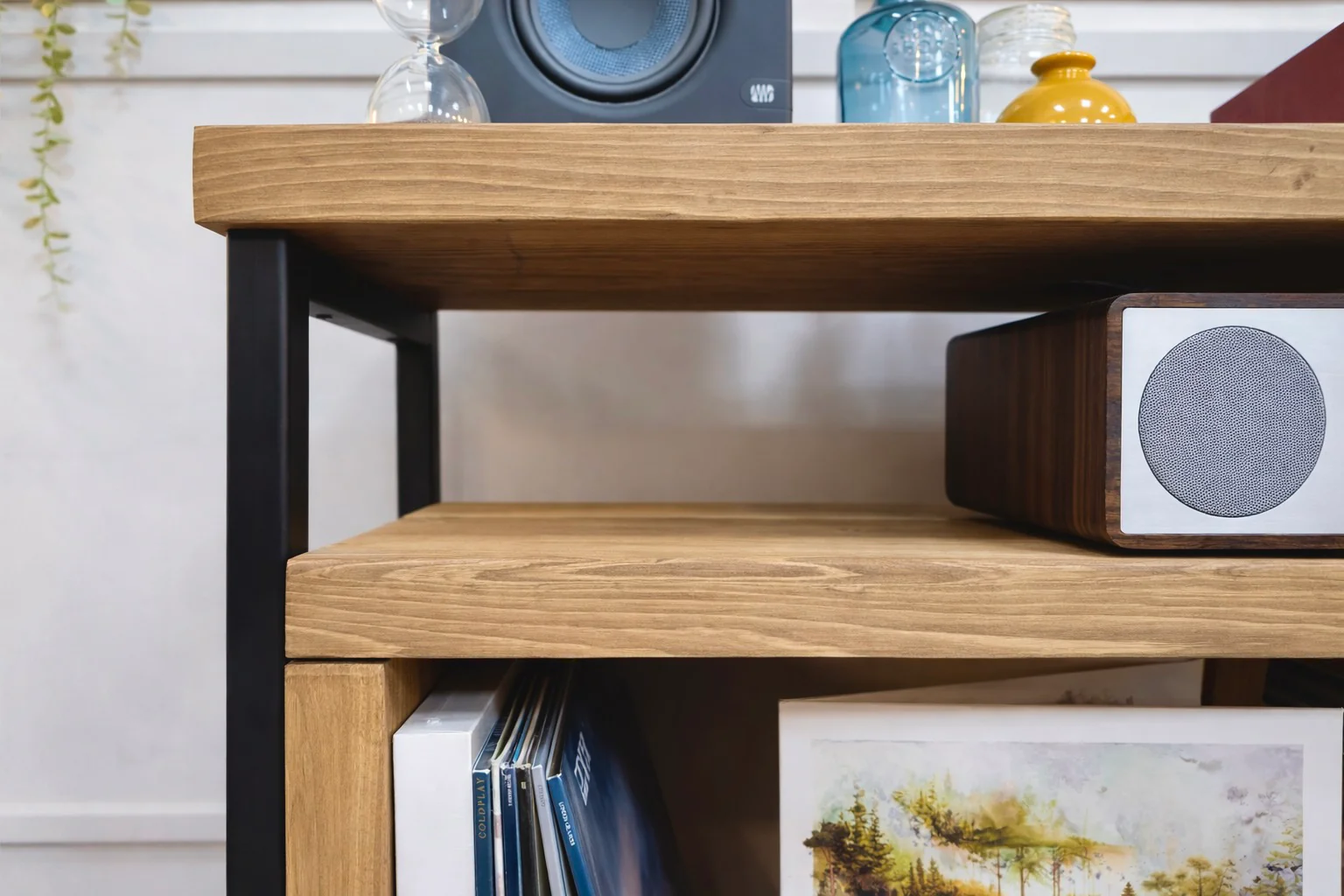 Solid Wood Record Player Stand with Steel Frame | Vinyl Storage - Image 7