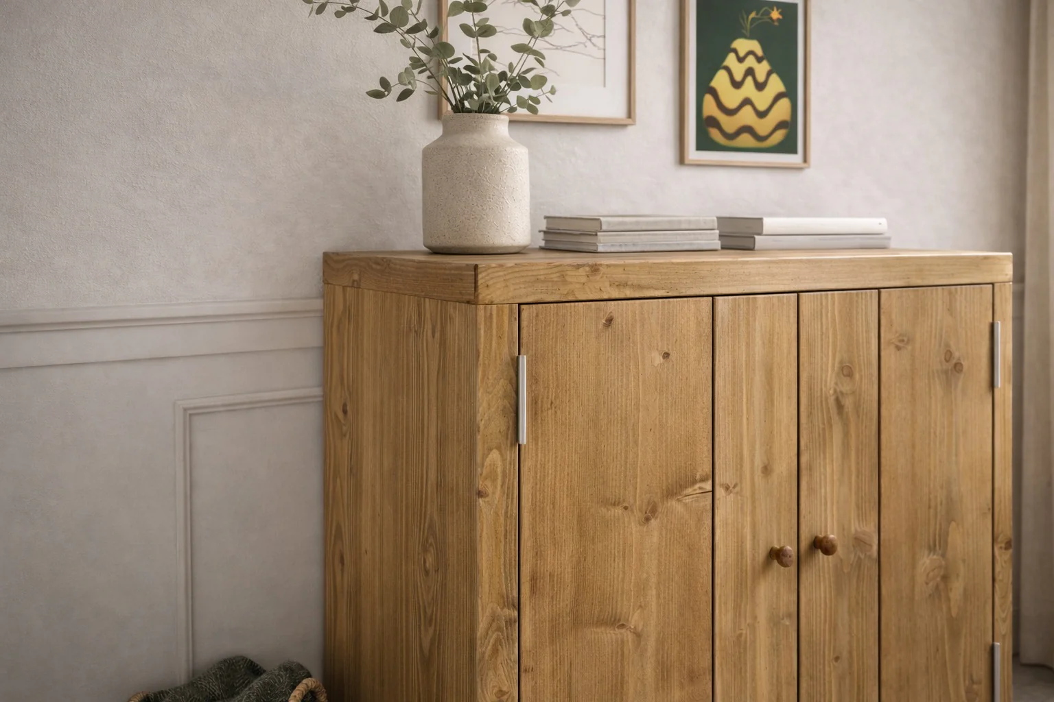 Rustic 2 Door Cupboard | Solid Wooden Storage Cabinet for Living Room, Office, Dining Room | Wooden Base Sideboard - Image 3