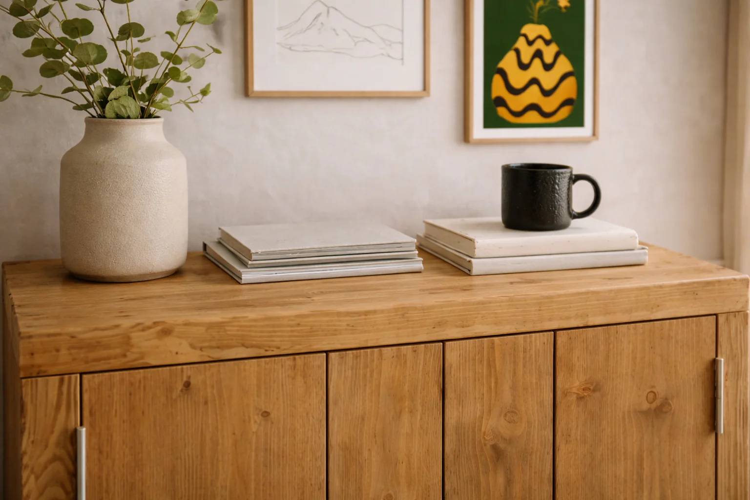 Rustic 2 Door Cupboard | Solid Wooden Storage Cabinet for Living Room, Office, Dining Room | Wooden Base Sideboard - Image 4