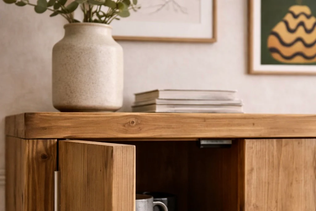 Rustic 2 Door Cupboard | Solid Wooden Storage Cabinet for Living Room, Office, Dining Room | Wooden Base Sideboard - Image 8