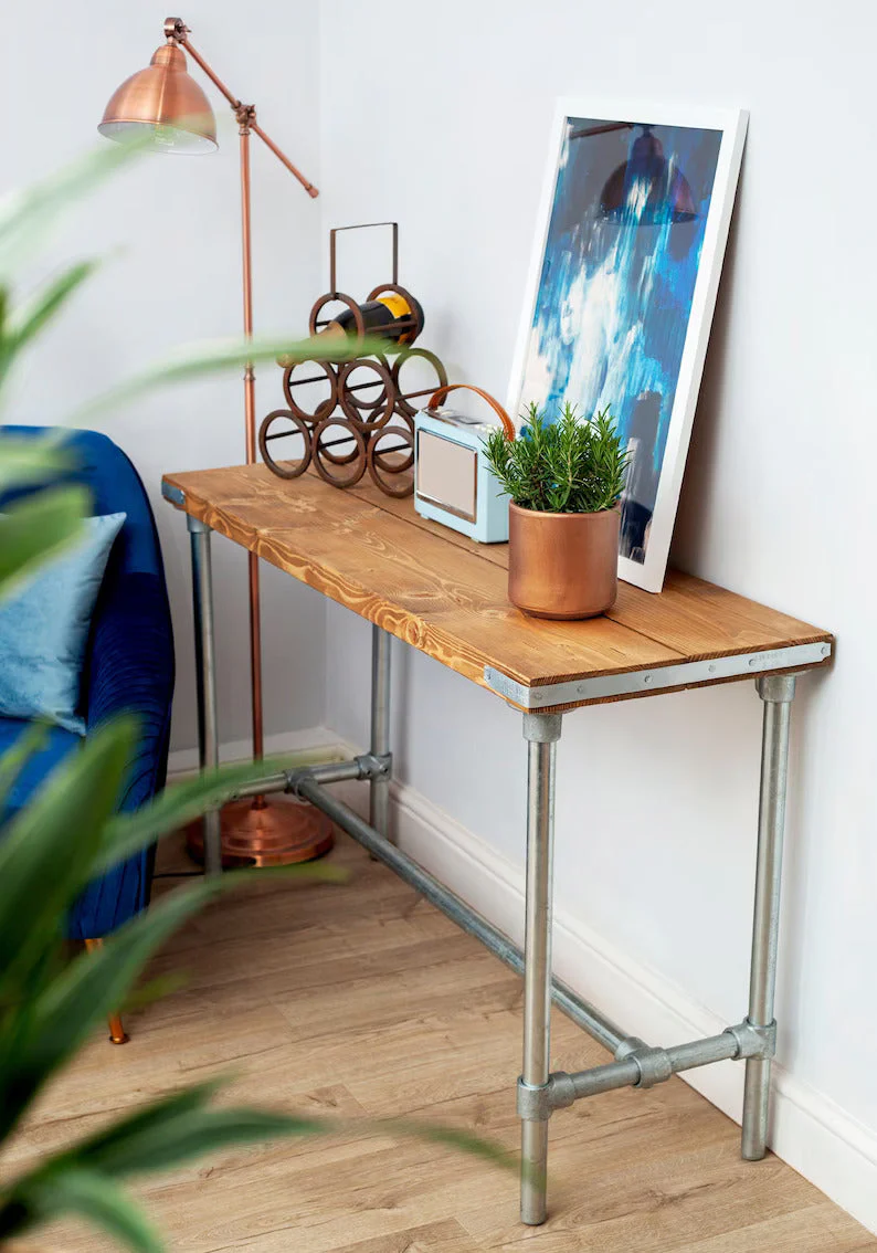 Rustic Bar Table on Steel Tube Legs, Industrial Scaffold Board, Reclaimed - Image 3