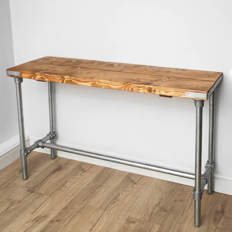 Rustic Bar Table on Steel Tube Legs, Industrial Scaffold Board, Reclaimed - Image 5