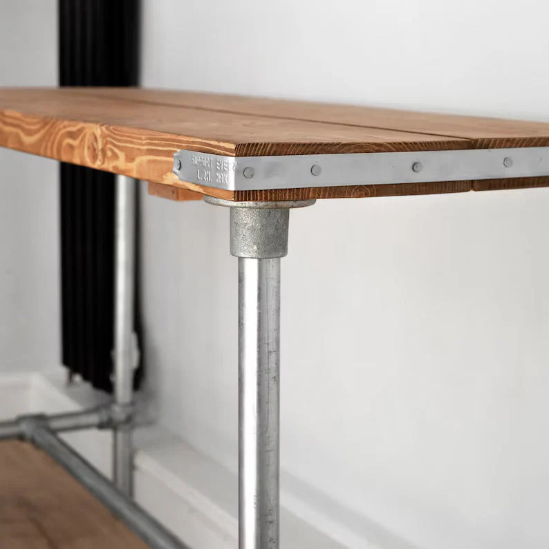 Rustic Bar Table on Steel Tube Legs, Industrial Scaffold Board, Reclaimed - Image 7