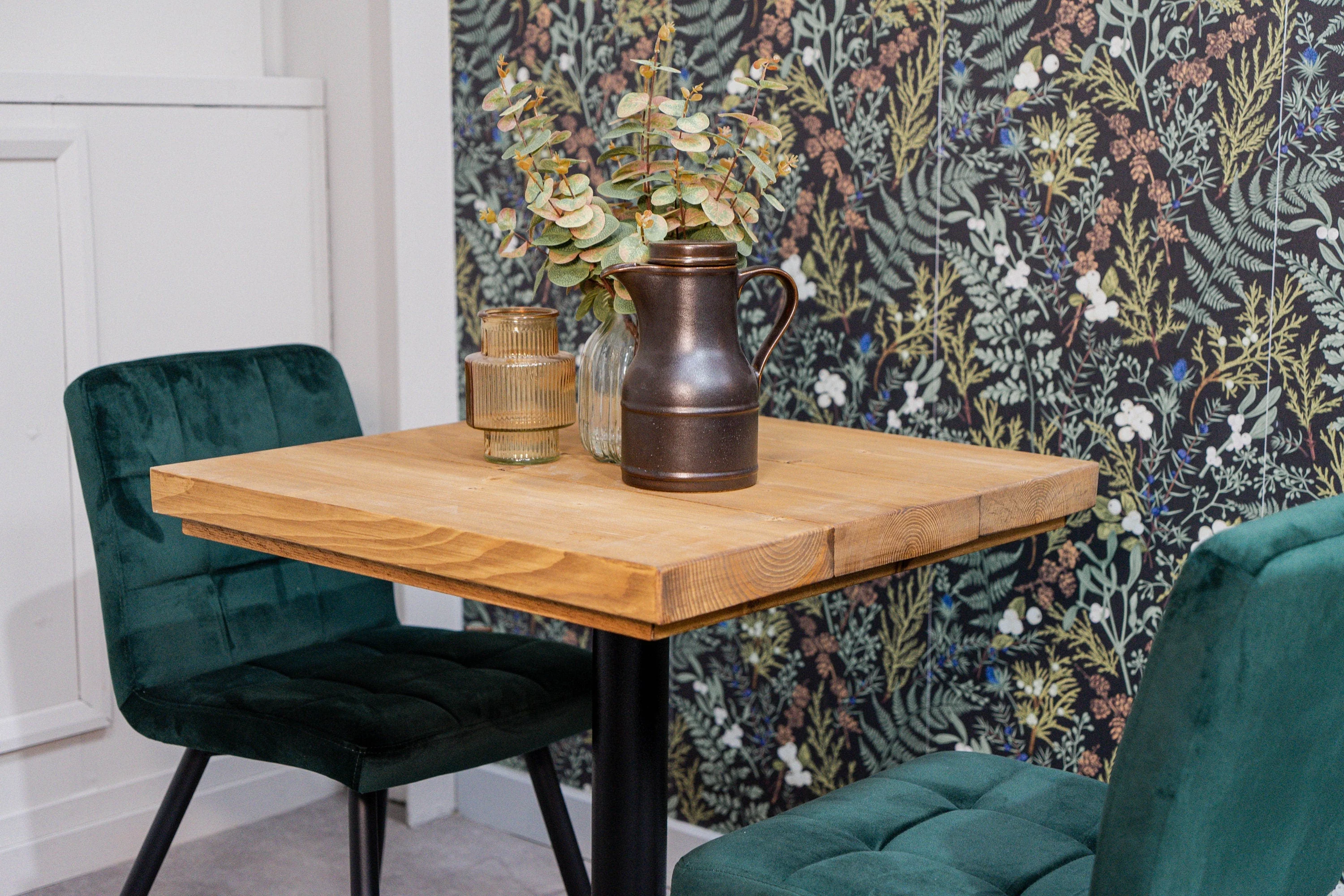 Rustic Bistro Table | Cafe Bar Style | Cast Iron Pedestal Base | Solid Wood Timber Top - Image 2