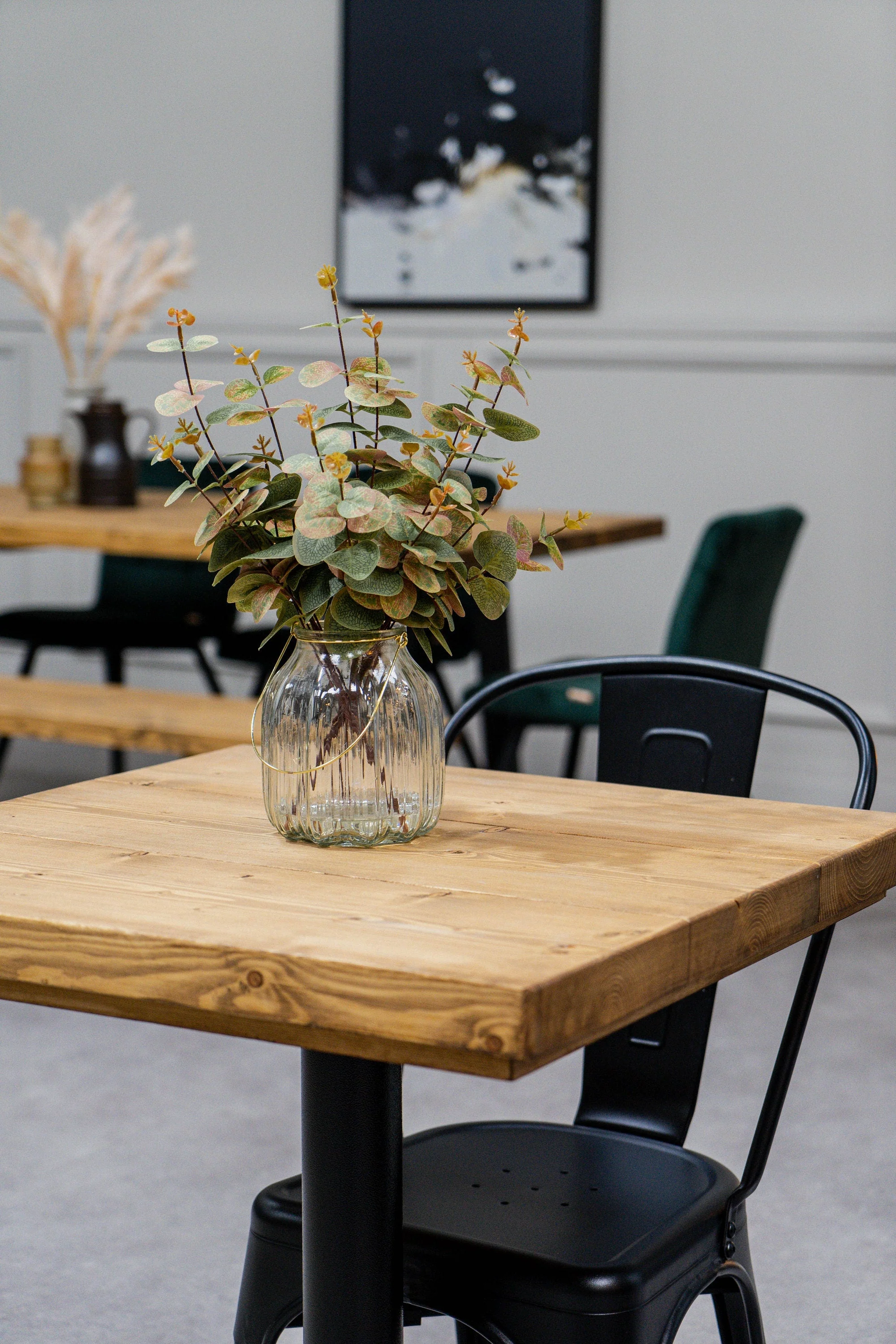 Rustic Bistro Table | Cafe Bar Style | Cast Iron Pedestal Base | Solid Wood Timber Top - Image 3