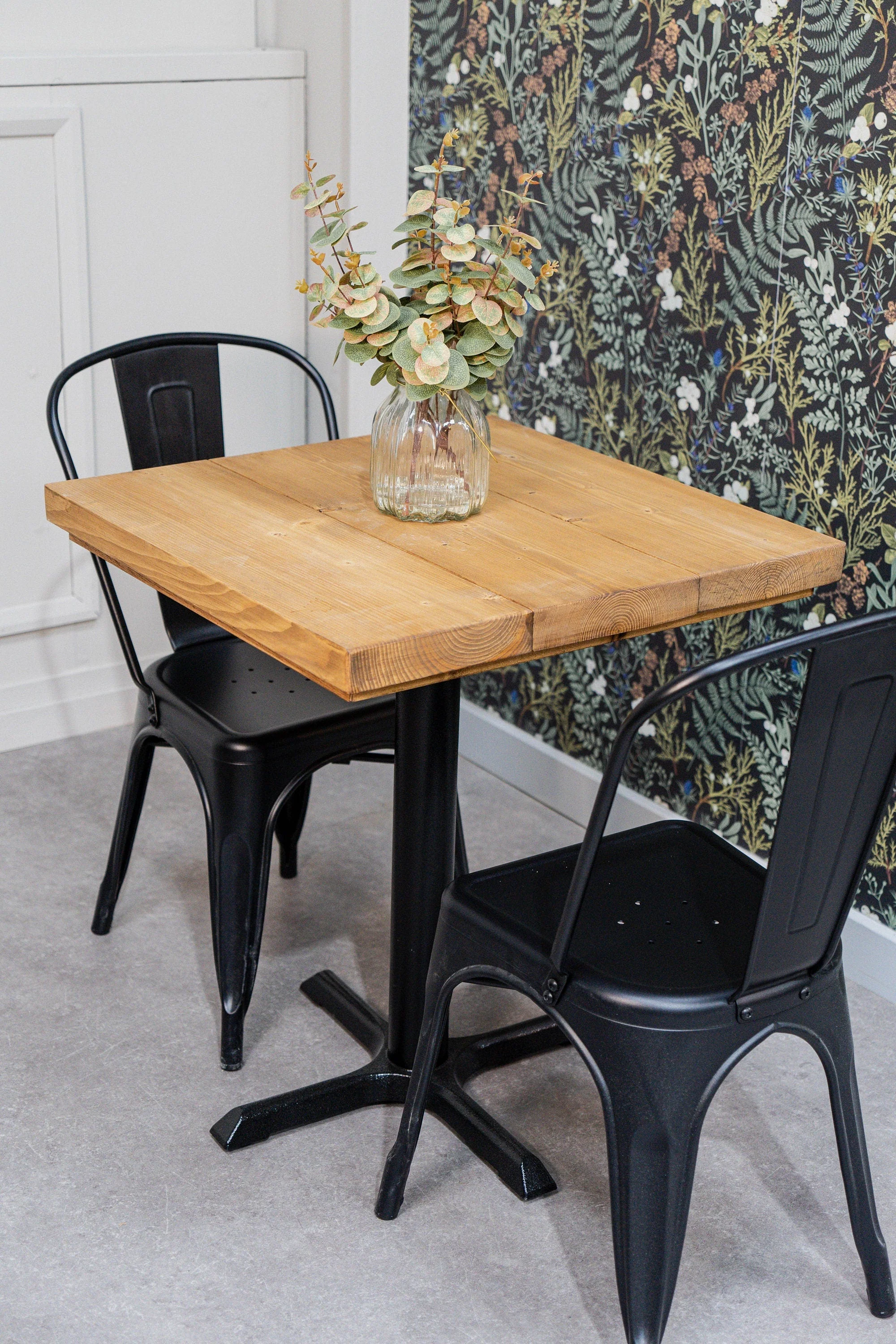Rustic Bistro Table | Cafe Bar Style | Cast Iron Pedestal Base | Solid Wood Timber Top - Image 5