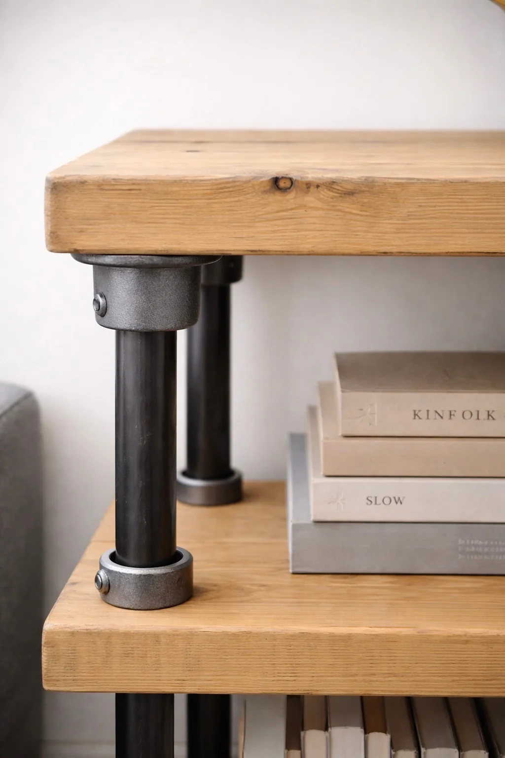 Rustic 3 Tier Console Side Table with Steel Tube Framework, Industrial, Solid Wood - Image 5