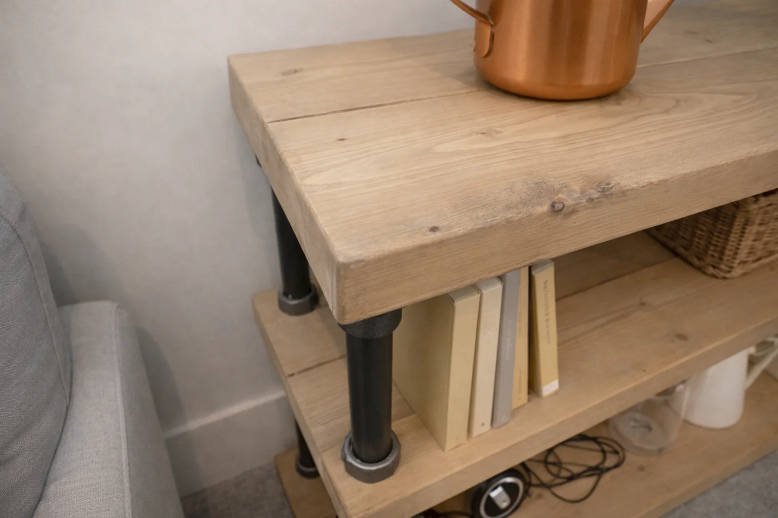 Rustic 3 Tier Console Side Table with Steel Tube Framework, Industrial, Solid Wood - Image 7