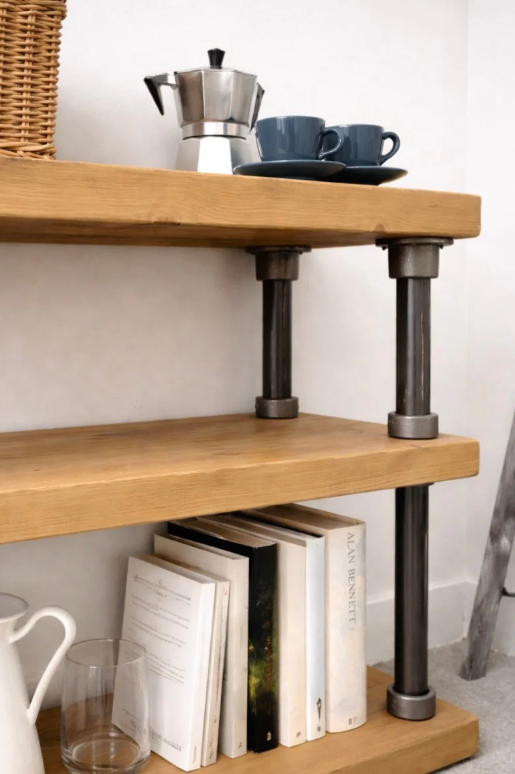 Rustic 3 Tier Console Side Table with Steel Tube Framework, Industrial, Solid Wood - Image 9