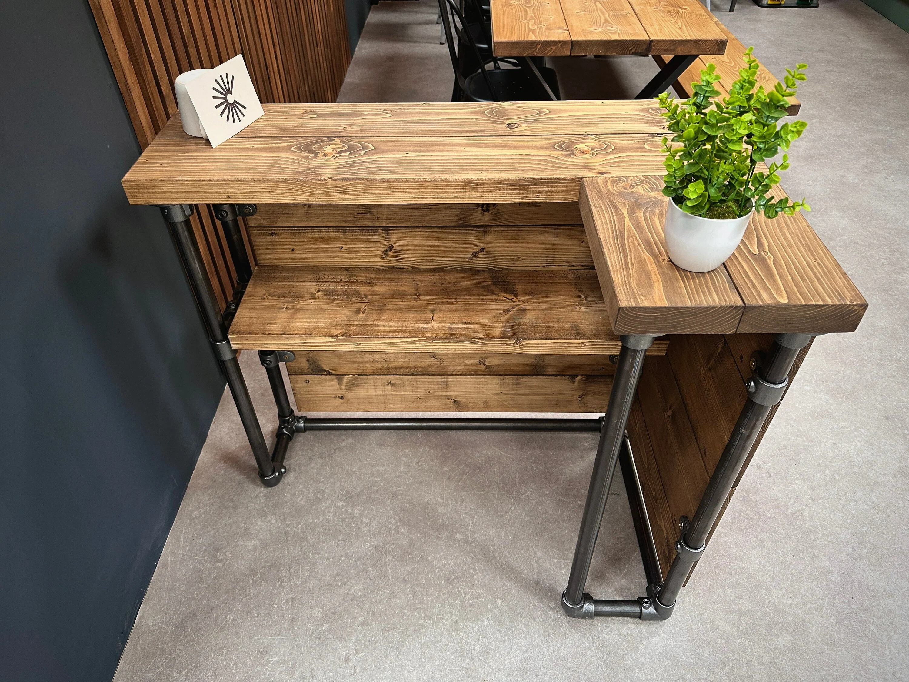 Rustic Counter, Bar, Front Desk, Handmade Welcome Desk | Corner Unit | Wedding Event | Industrial Style Rustic, Steel Tube | Shop Cafe Salon - Image 3